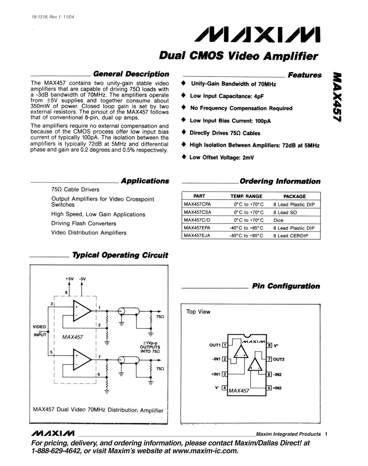 MAXIM MAX457 Technical data