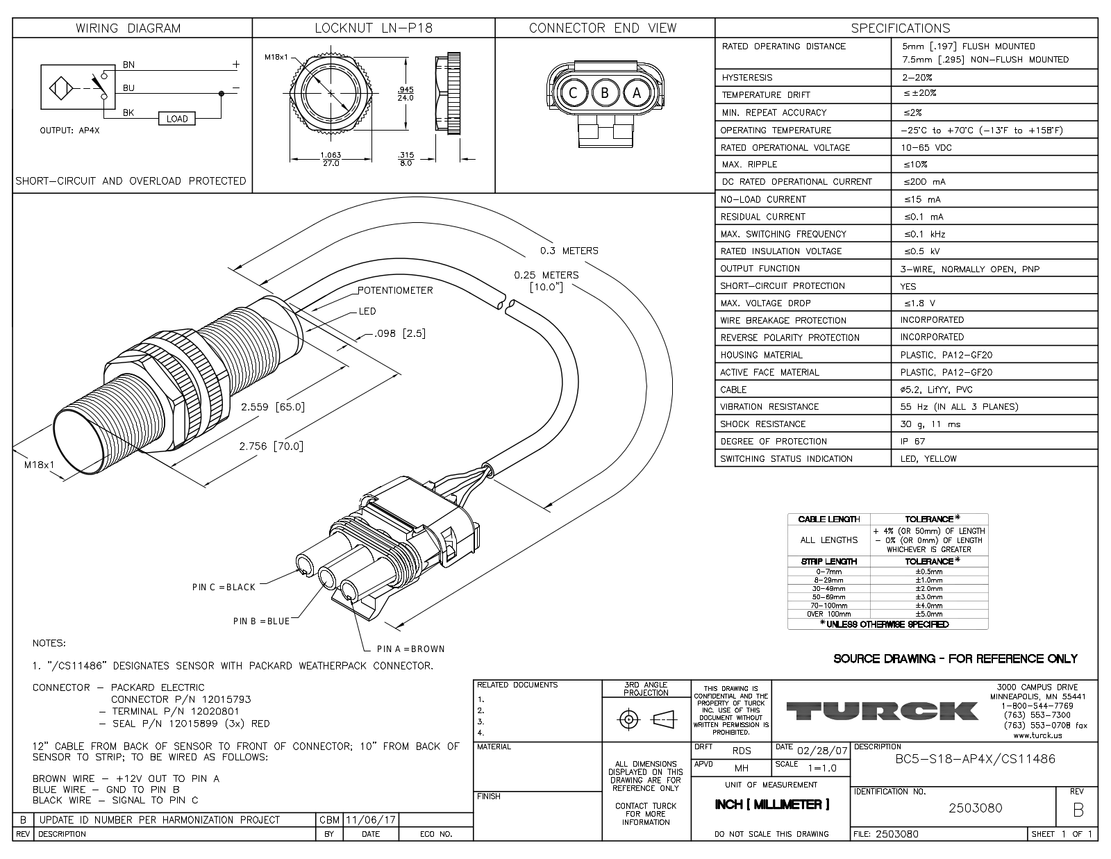 Turck BC5-S18-AP4X/CS11486 Data Sheet