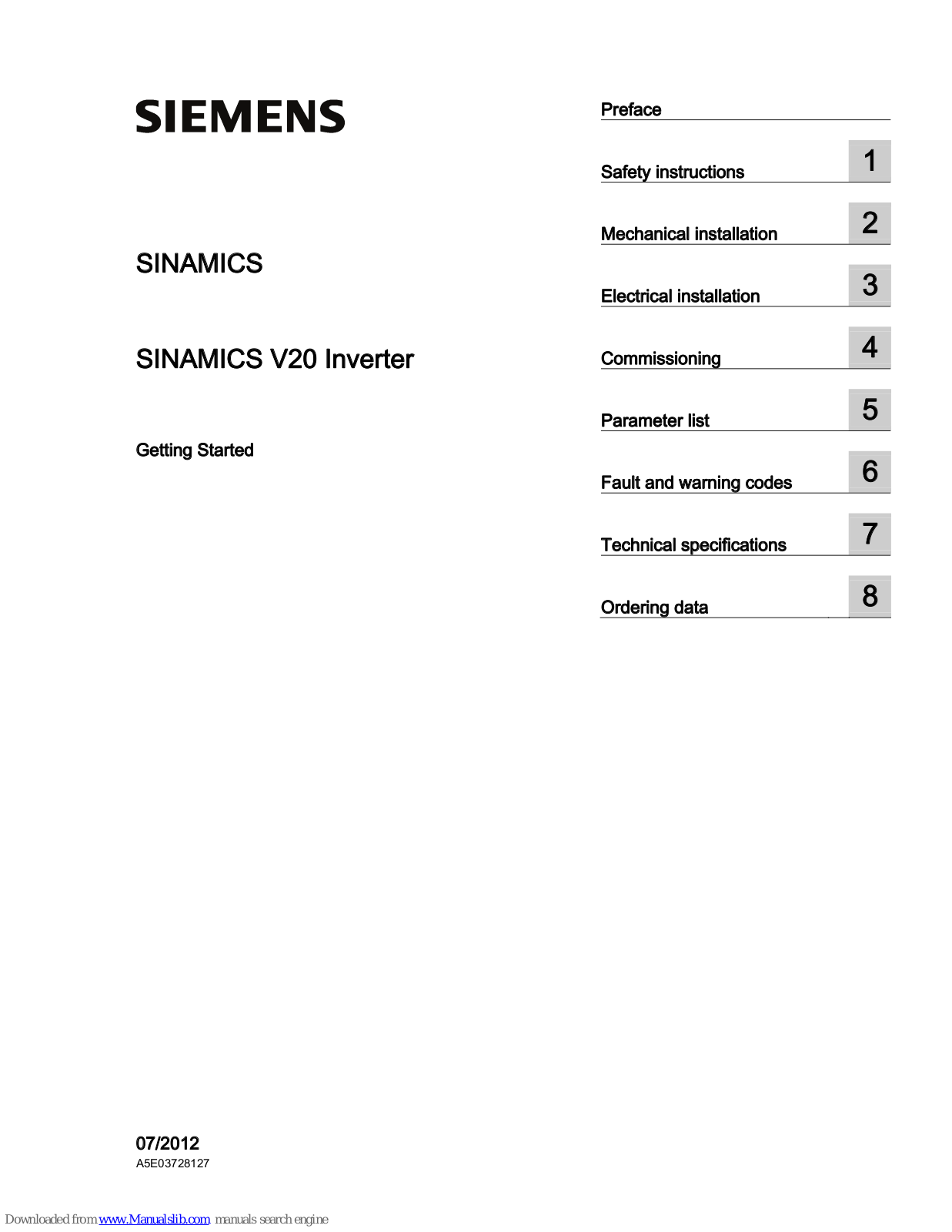 Siemens SINAMICS V20 Inverter, SINAMICS V20 Getting Started