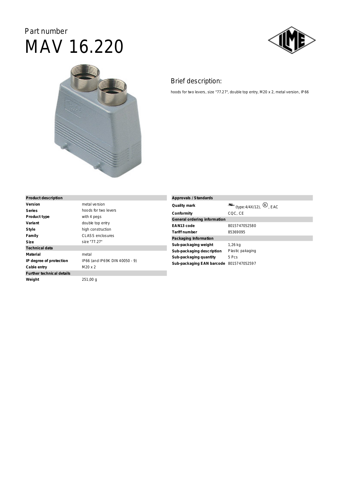 ILME MAV-16.220 Data Sheet