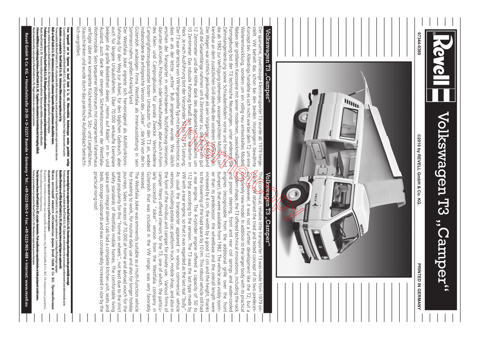 REVELL VW T3 Westfalia Joker User Manual