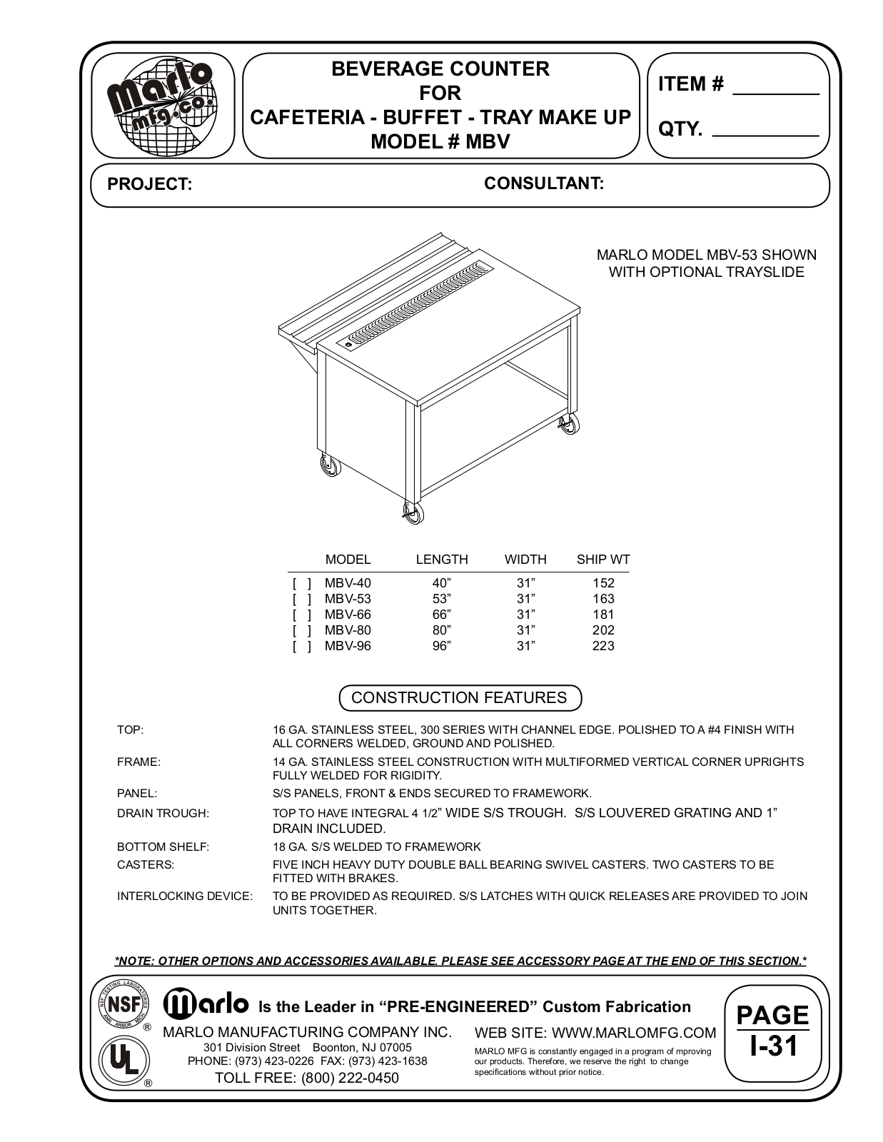 Marlo MBV-3-53 User Manual