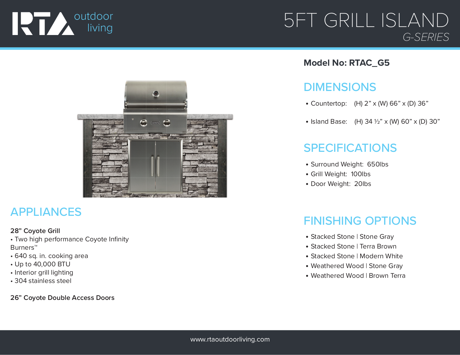 RTA Outdoor Living RTACG5RW Specifications