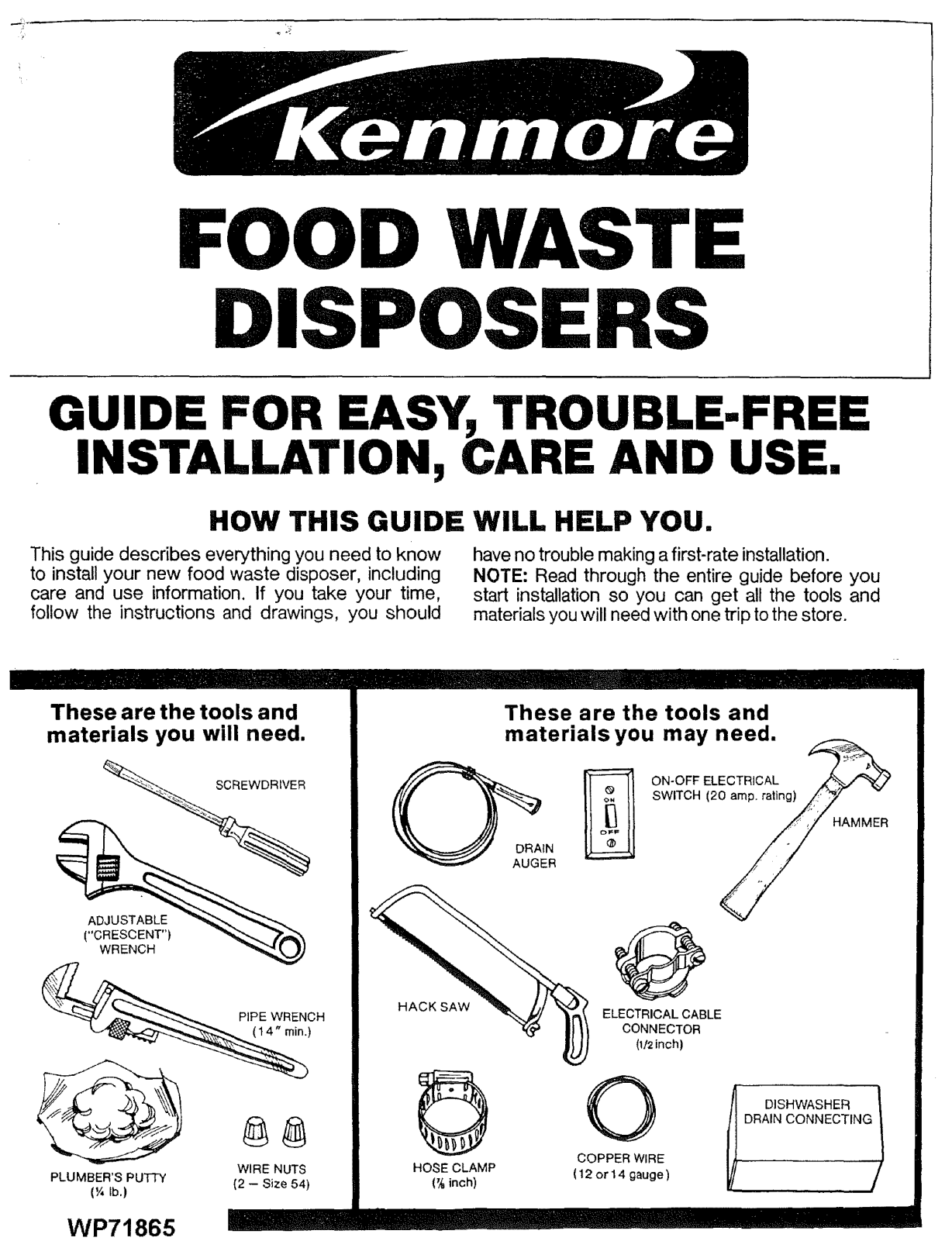 Kenmore Garbage Disposal Installation And Maintenance Manual - ManualMachine.com