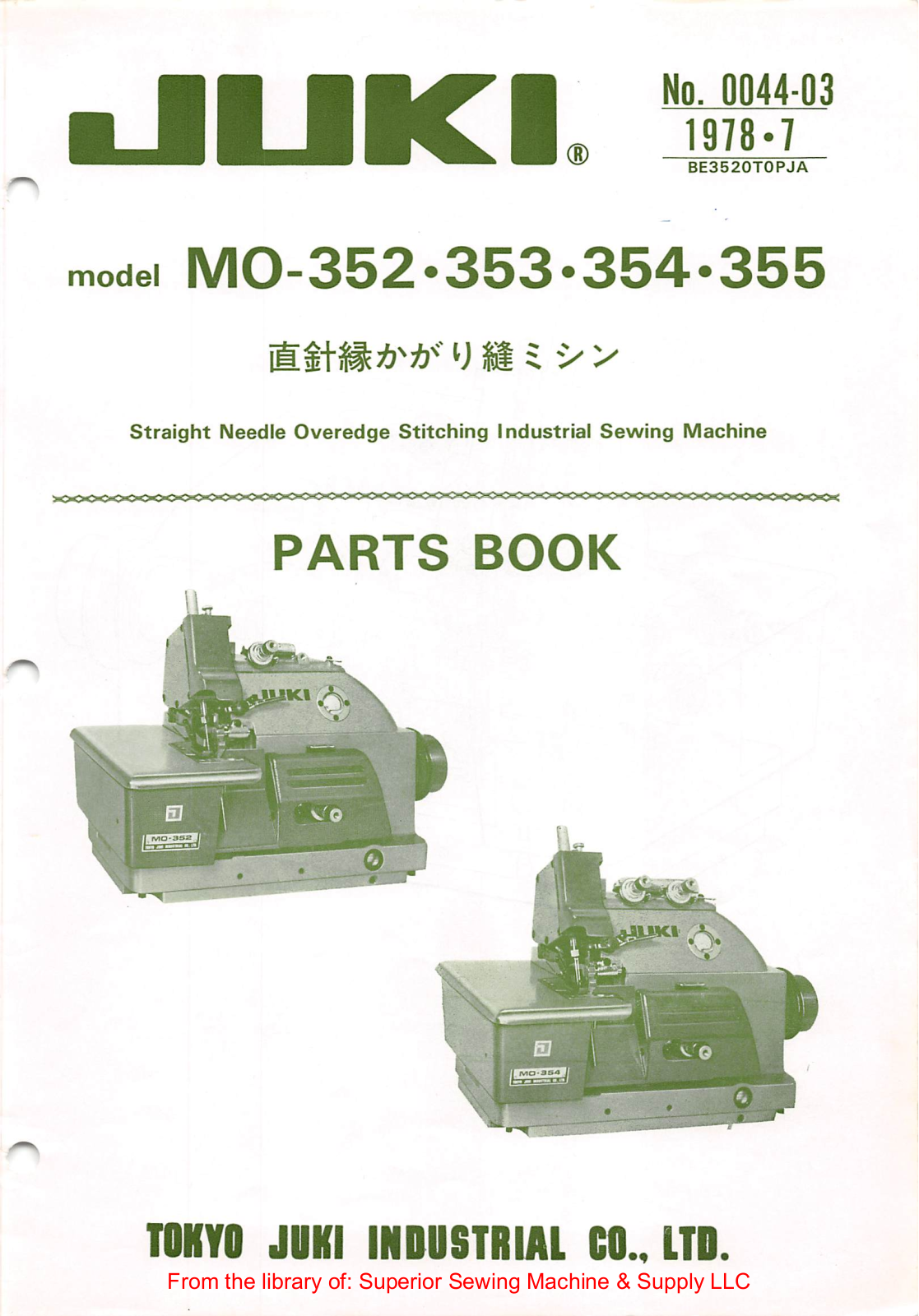 Juki MO-352, MO-353, MO-354, MO-355 Manual