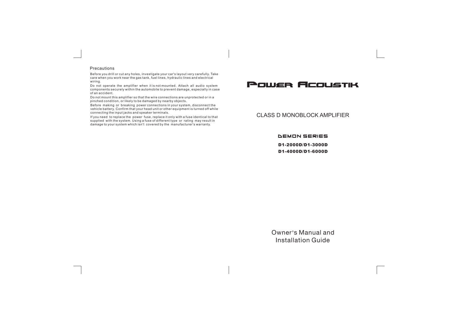 Power Acoustik D1-2000D, D1-3000D User Manual