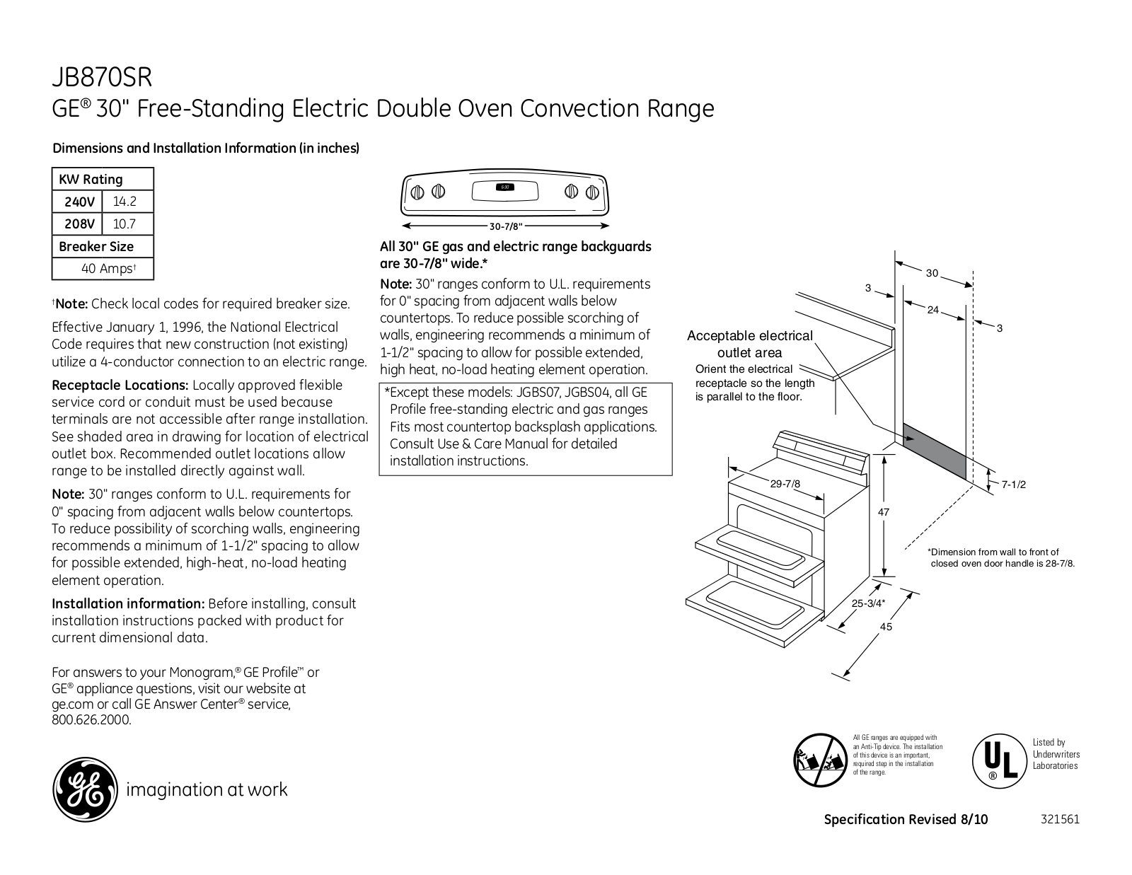 General Electric JB870SRSS User Manual