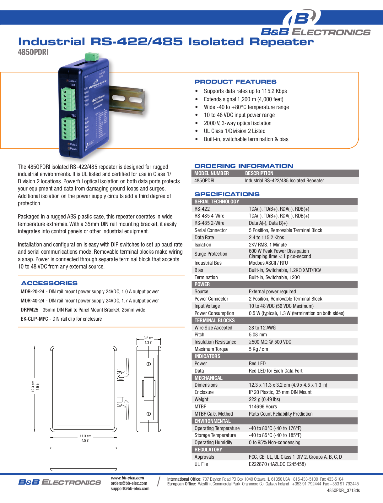 B&B Electronics 485OPDRI Datasheet