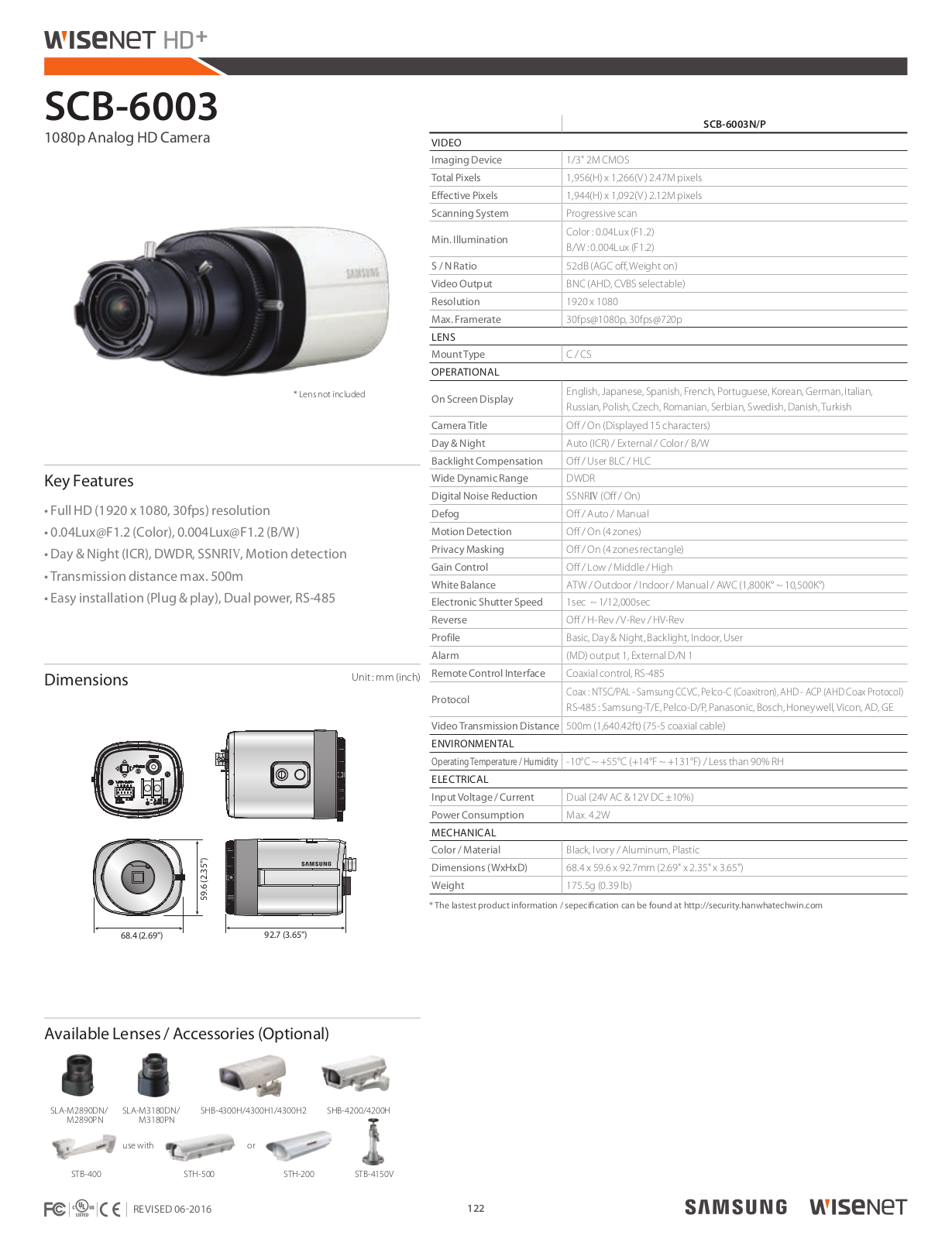 Samsung SCB-6003 Specsheet