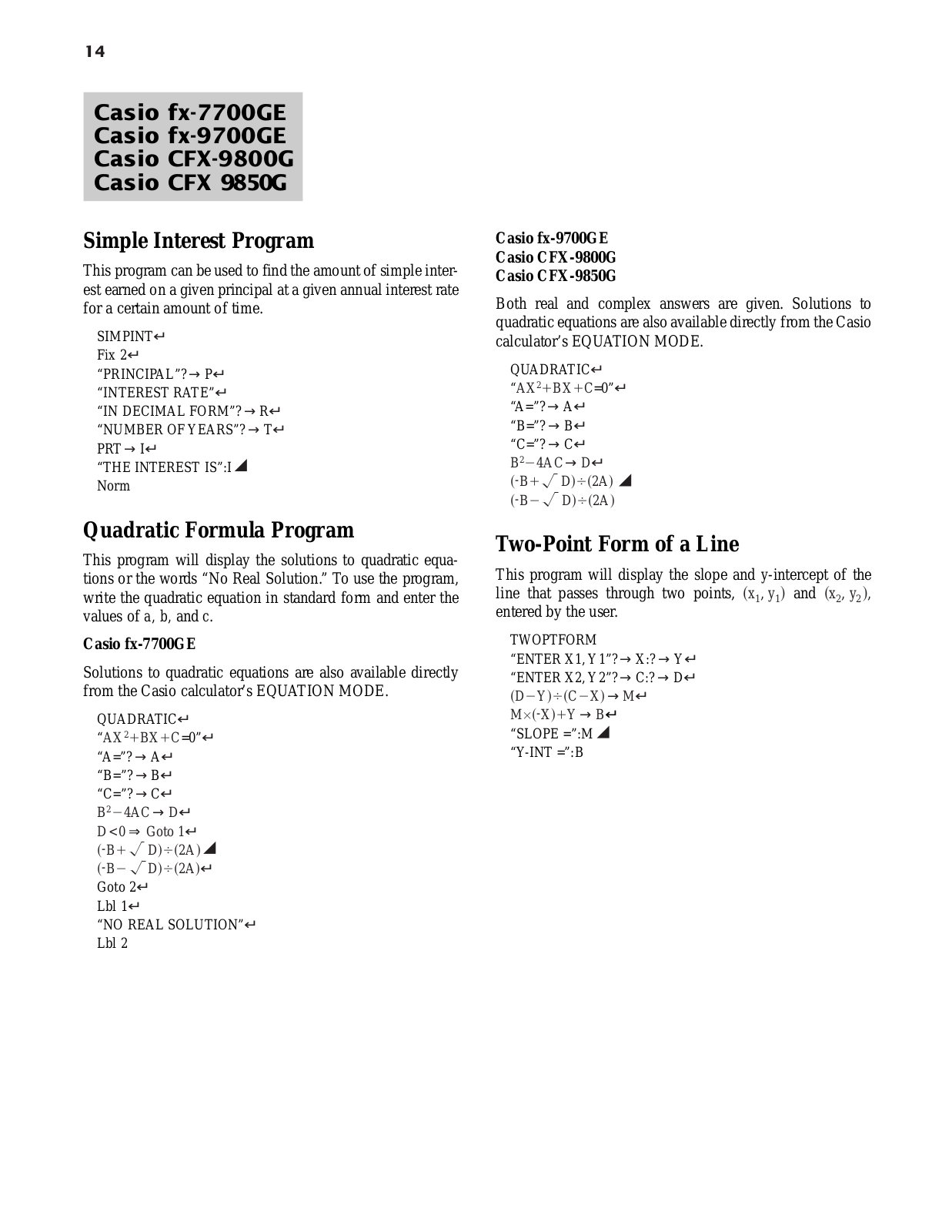 CASIO fx-7700GE, fx-9700GE, CFX-9800G, CFX 9850G User Manual