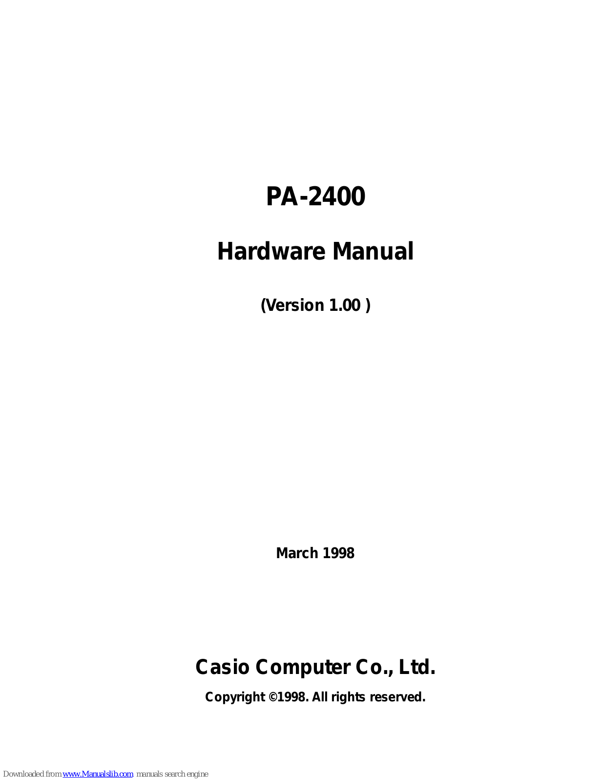 Casio Cassiopeia PA-2400 Hardware Manual