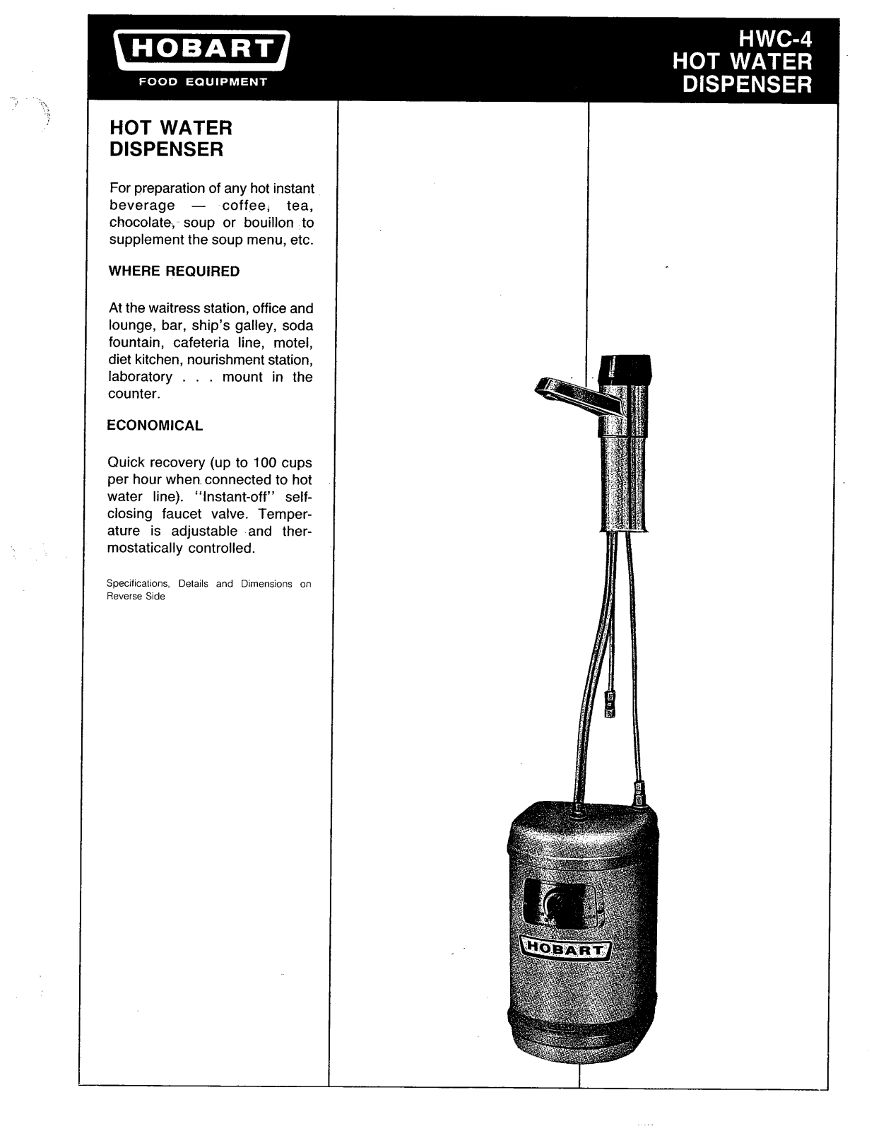 Hobart WHC-4 User Manual