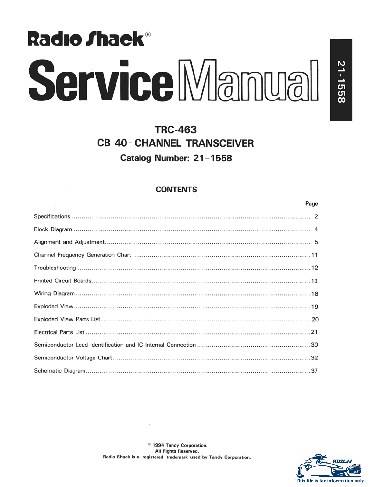 RadioShack TRC-463 Service Manual