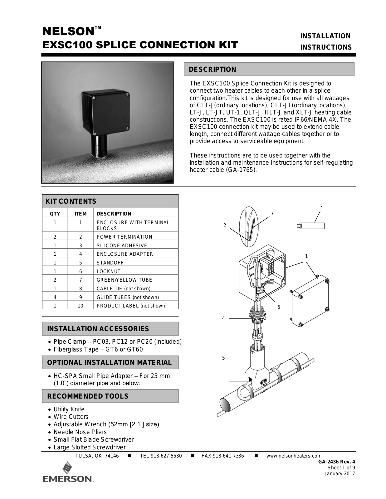 Nelson GA-2436, EXSC100 Splice Connection Kit Instruction Sheet