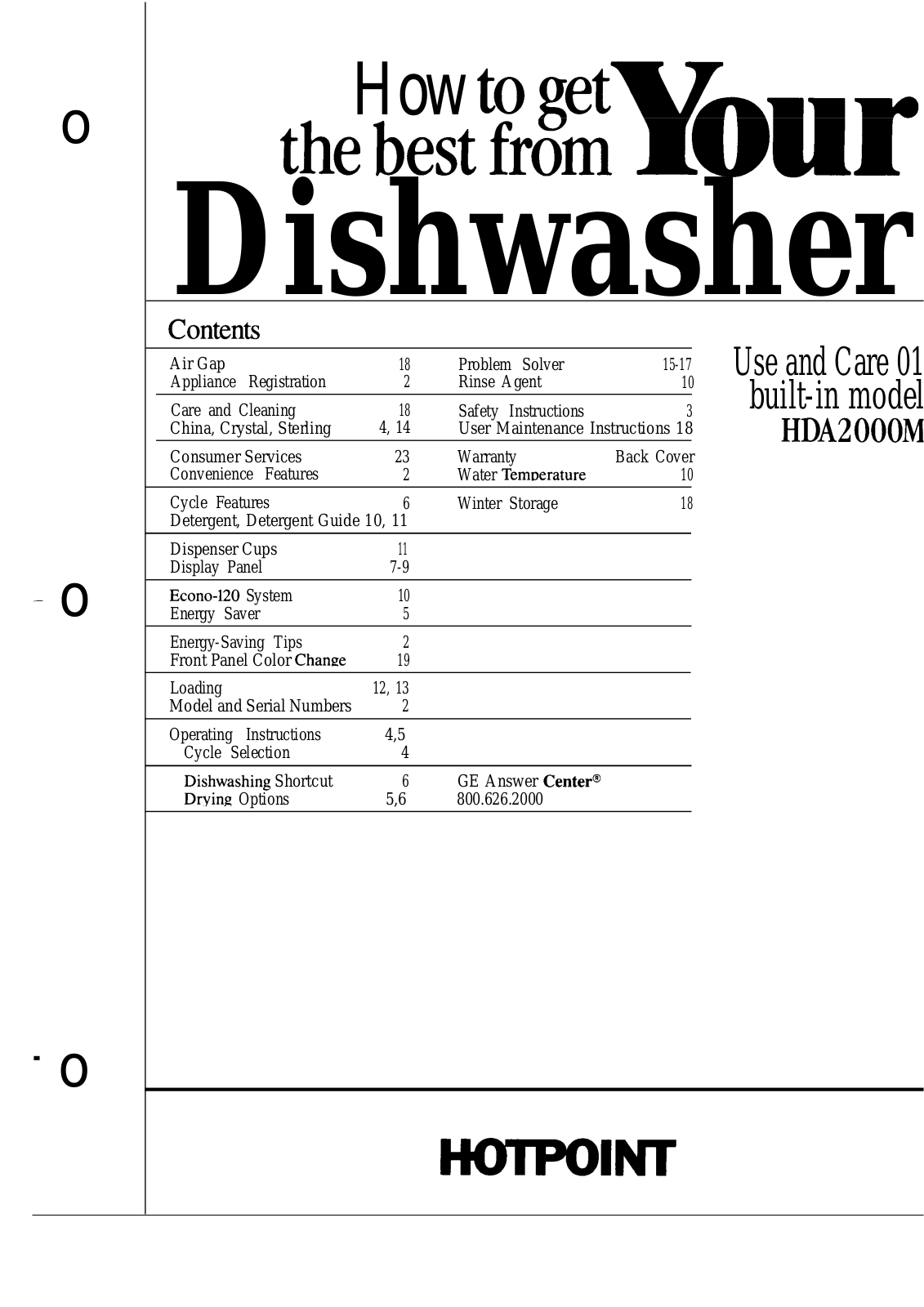 Hotpoint HDA2000M User Manual