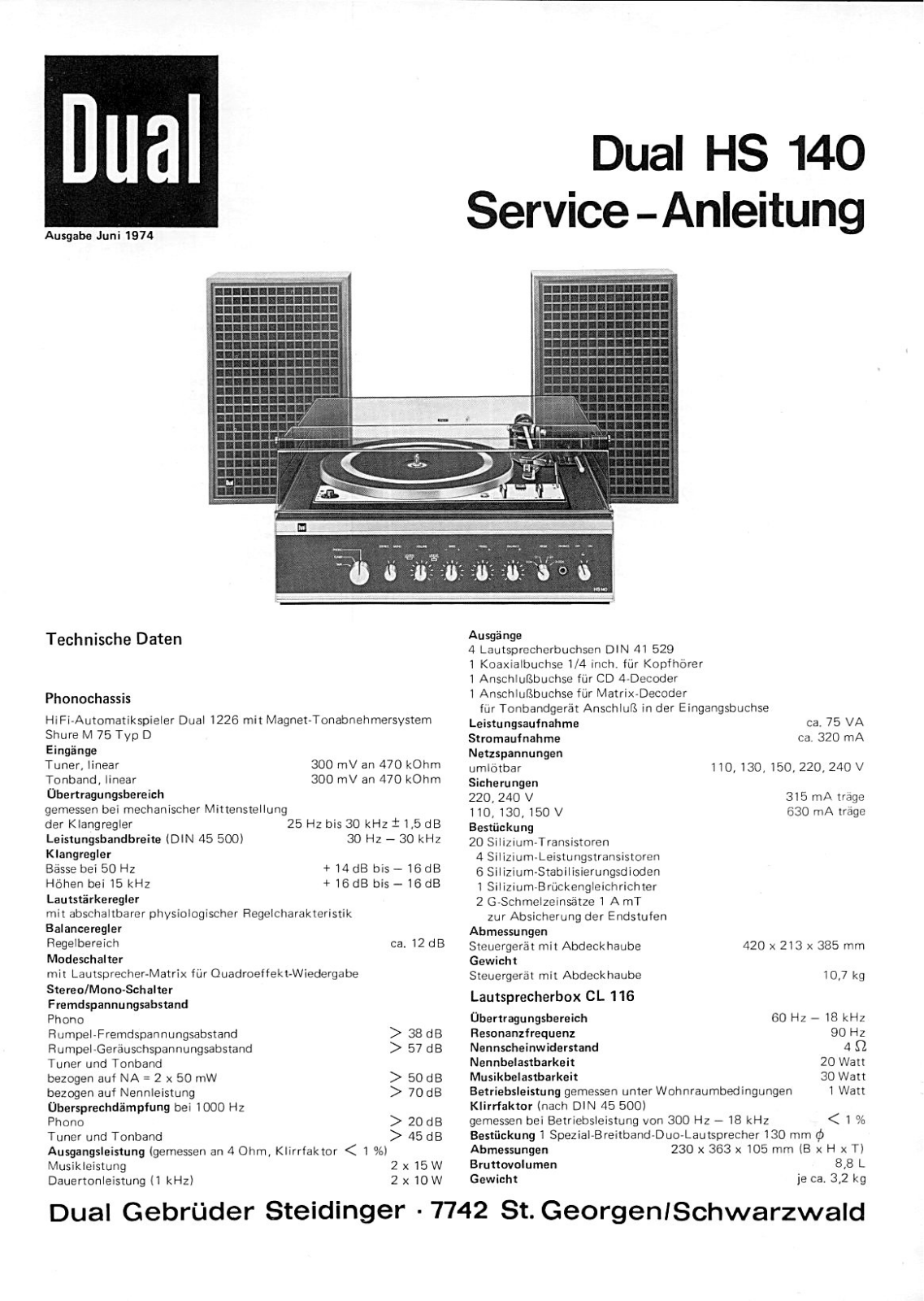 Dual HS-140 Service manual