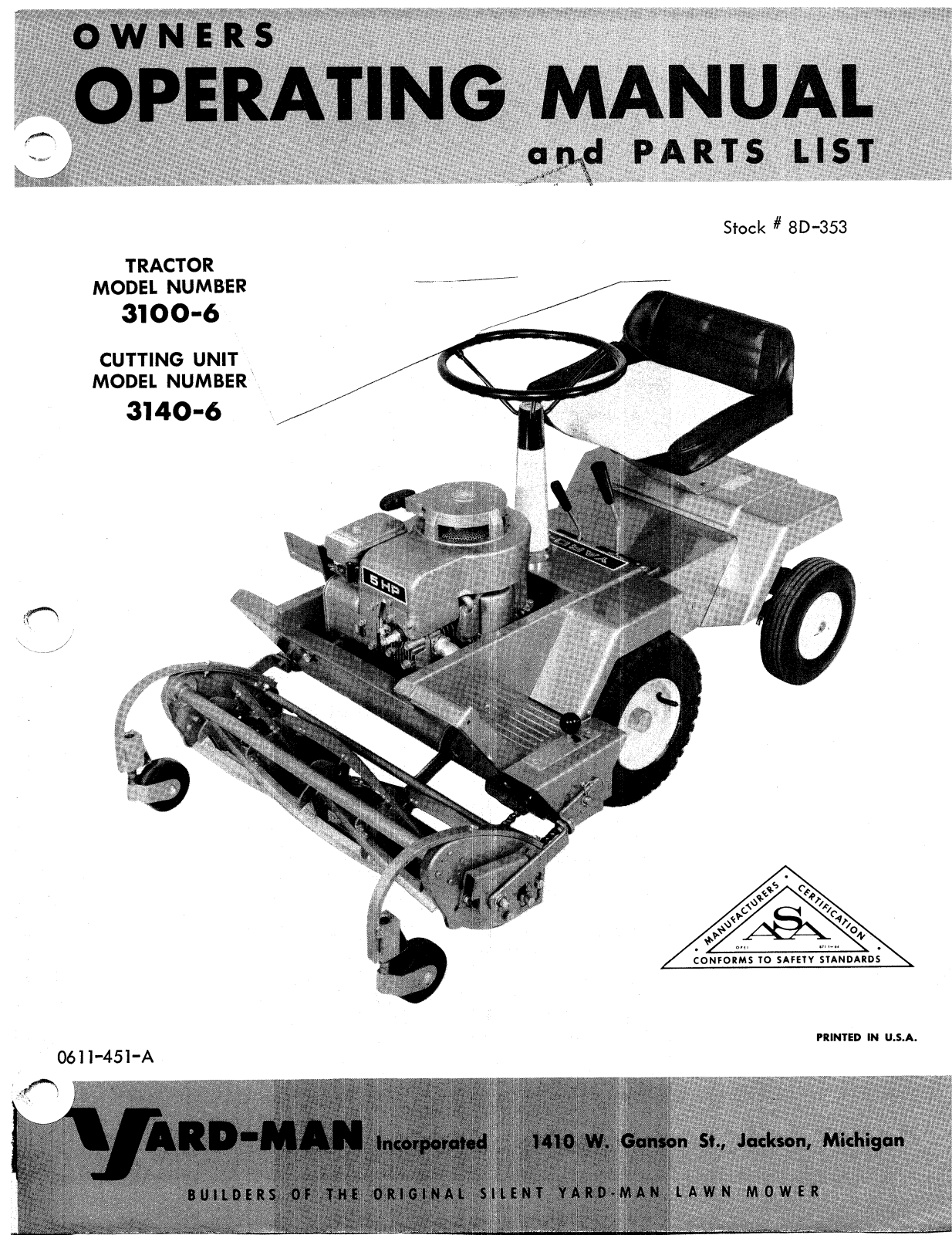 Mtd 3100-6, 3140-6 owners Manual