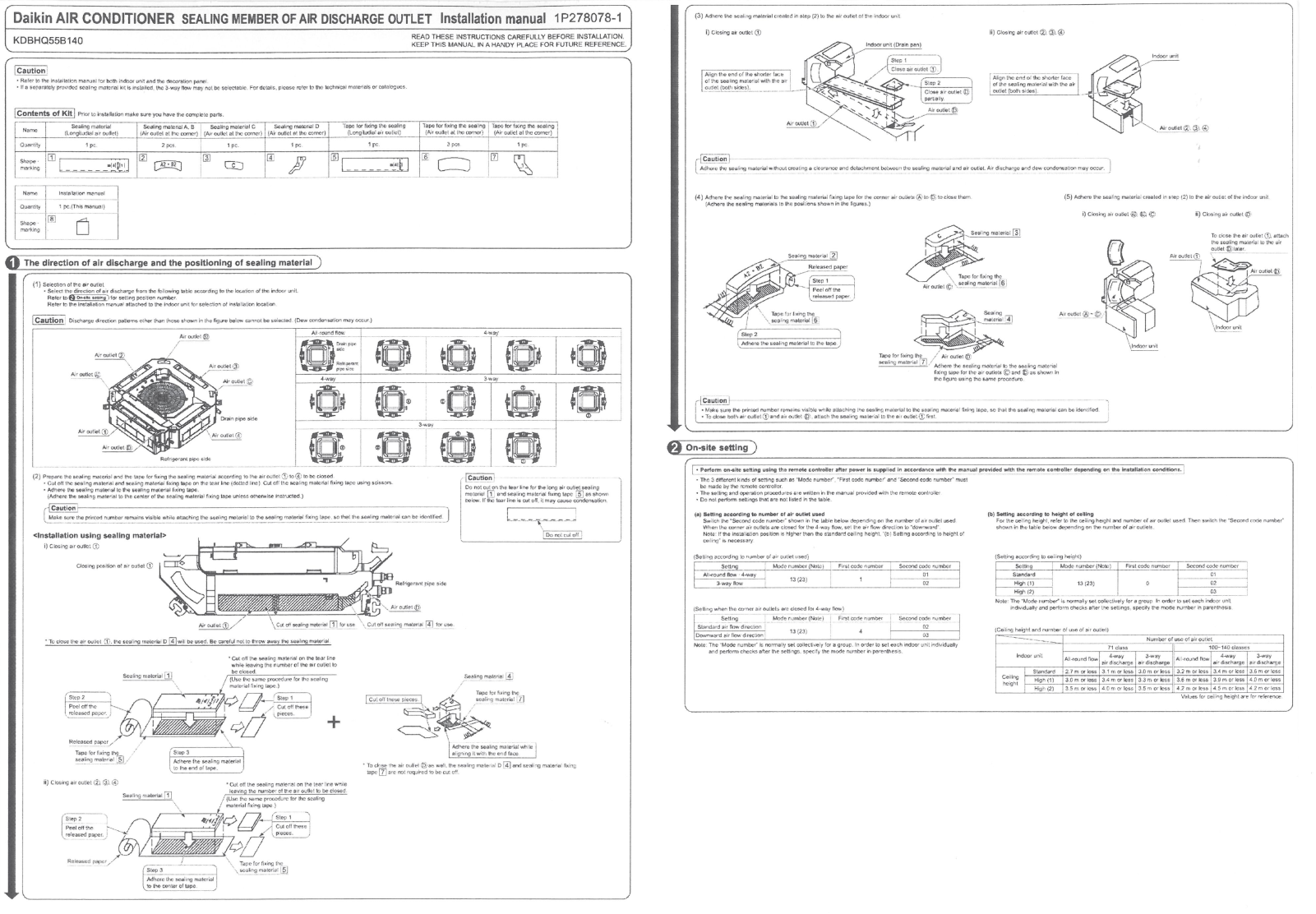 Daikin KDBHQ55B140 Installation manuals