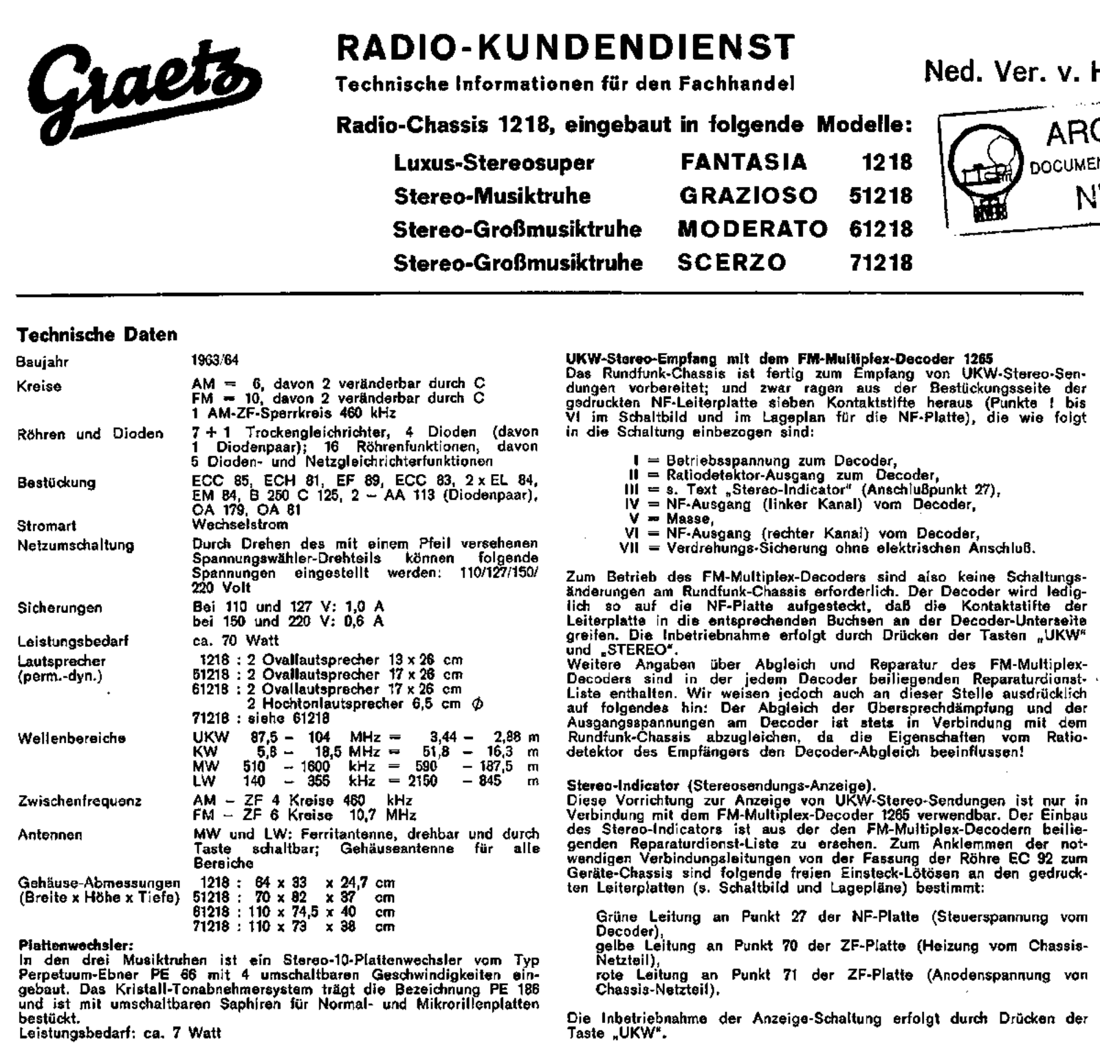 Graetz 1218 Schematic