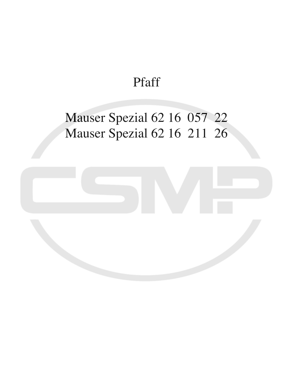 Mauser Special 62 Parts Book