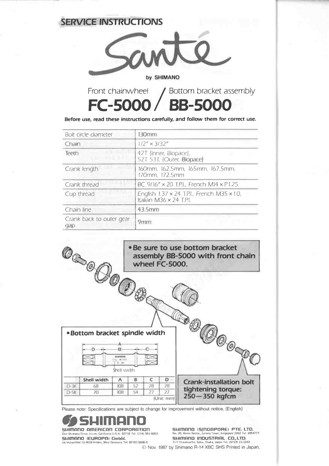 Shimano BB-5000, FC-5000 Service Instructions - ManualMachine.com