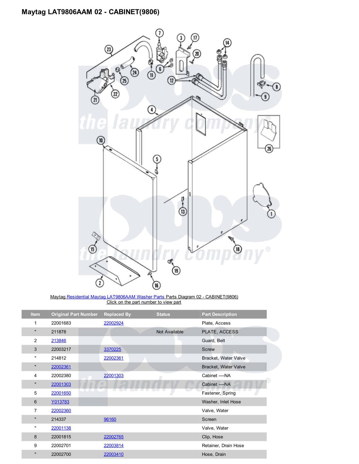 Maytag LAT9806AAM Parts Diagram