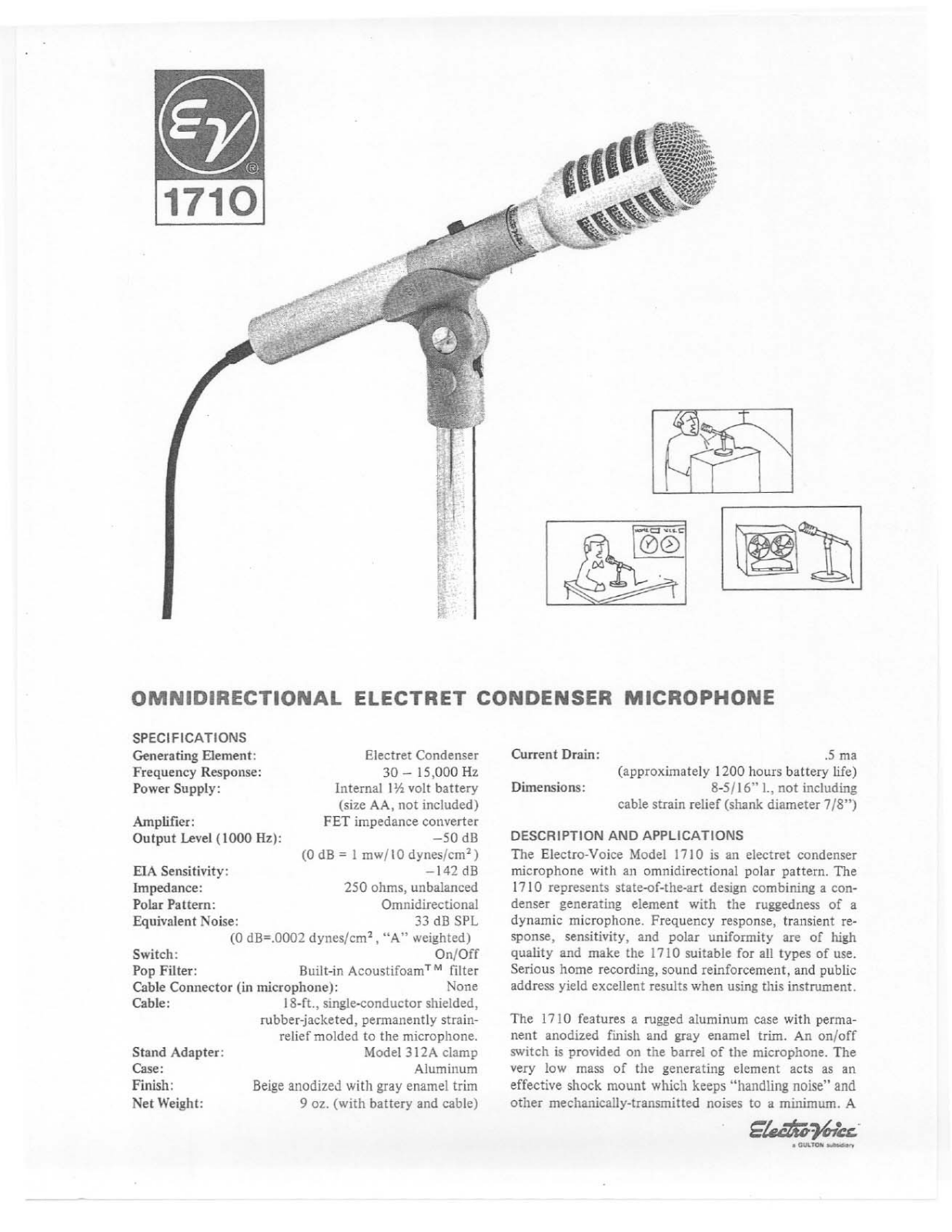 Electro-voice 1710 specification and instructions