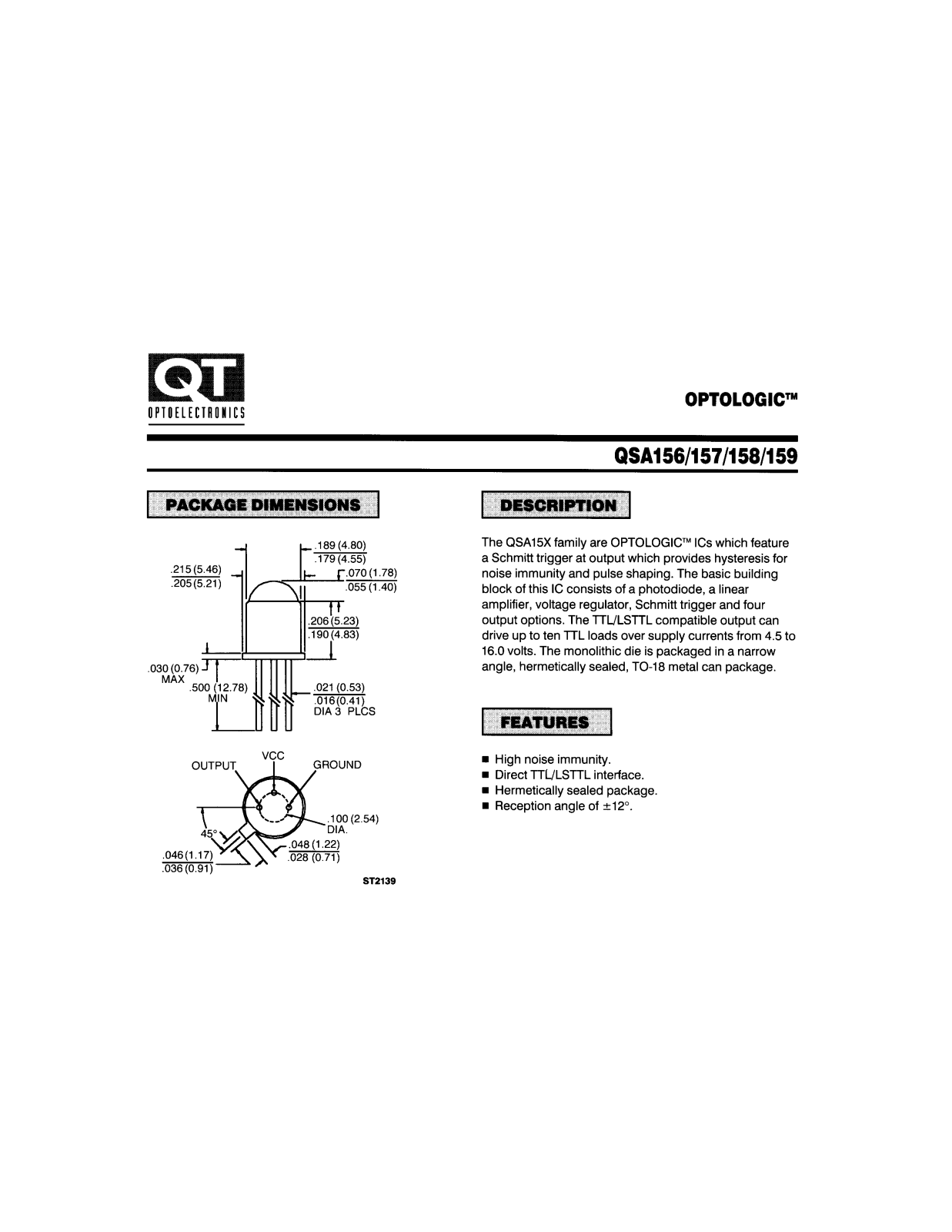 QT QSA156, QSA157, QSA158, QSA159 Datasheet