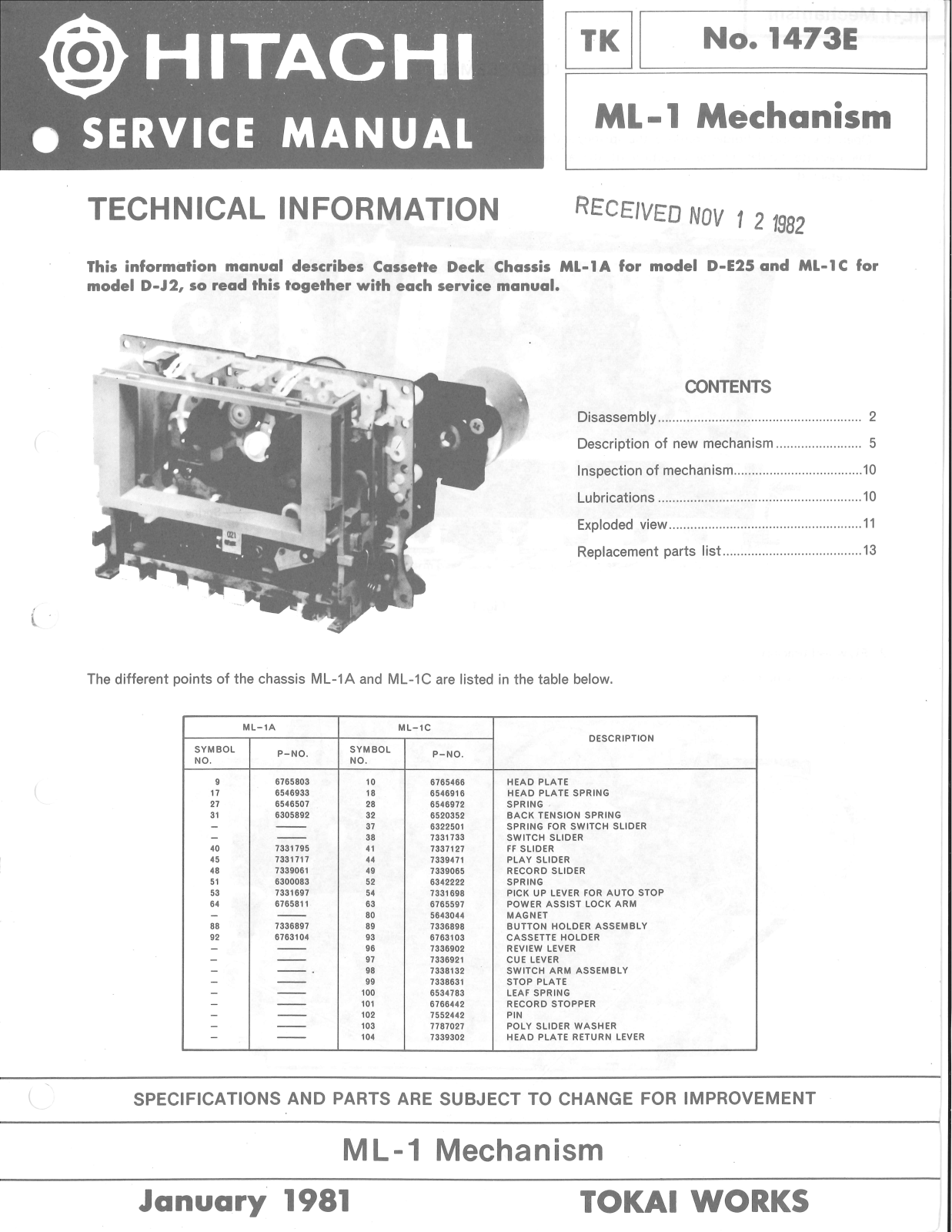 Hitachi ML-1 Service Manual