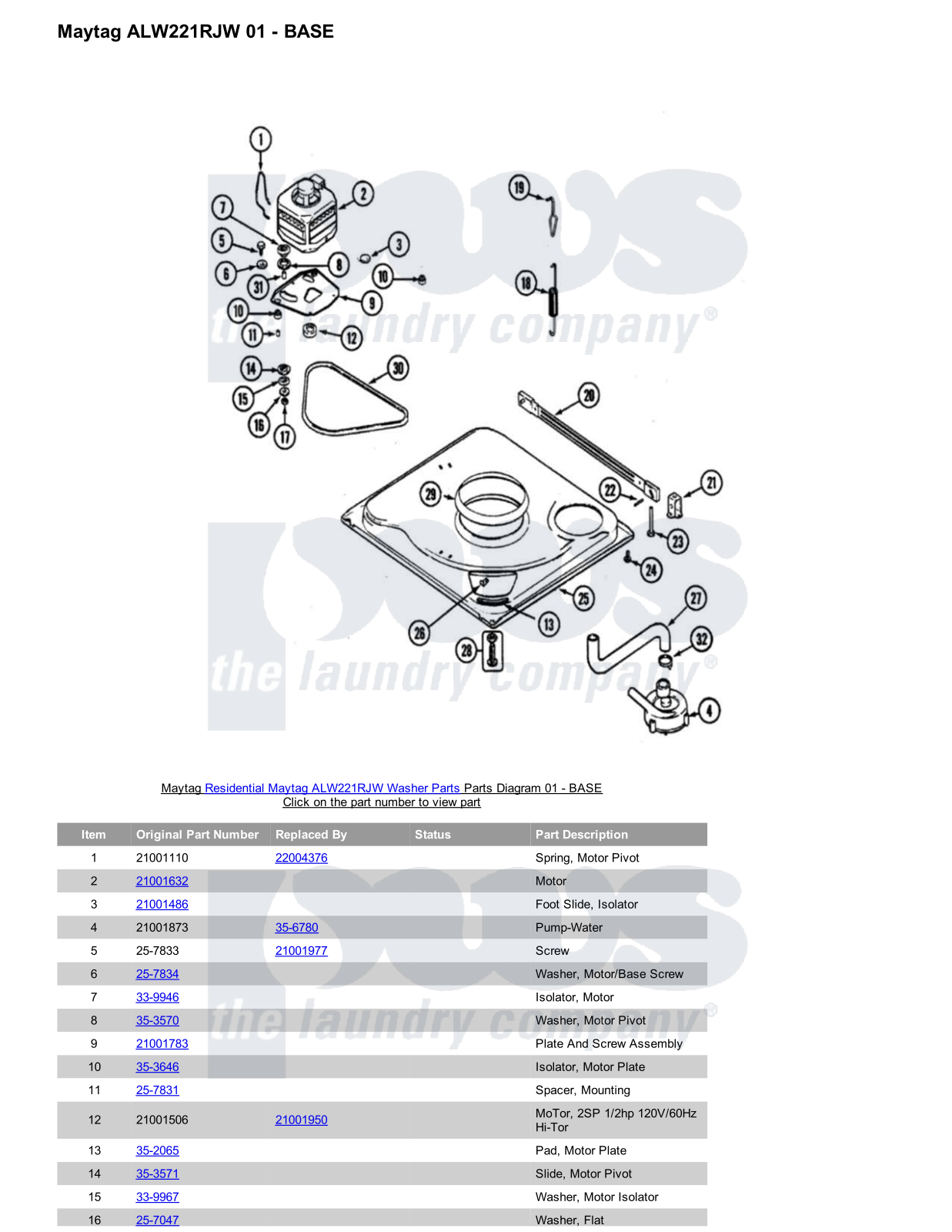 Maytag ALW221RJW Parts Diagram