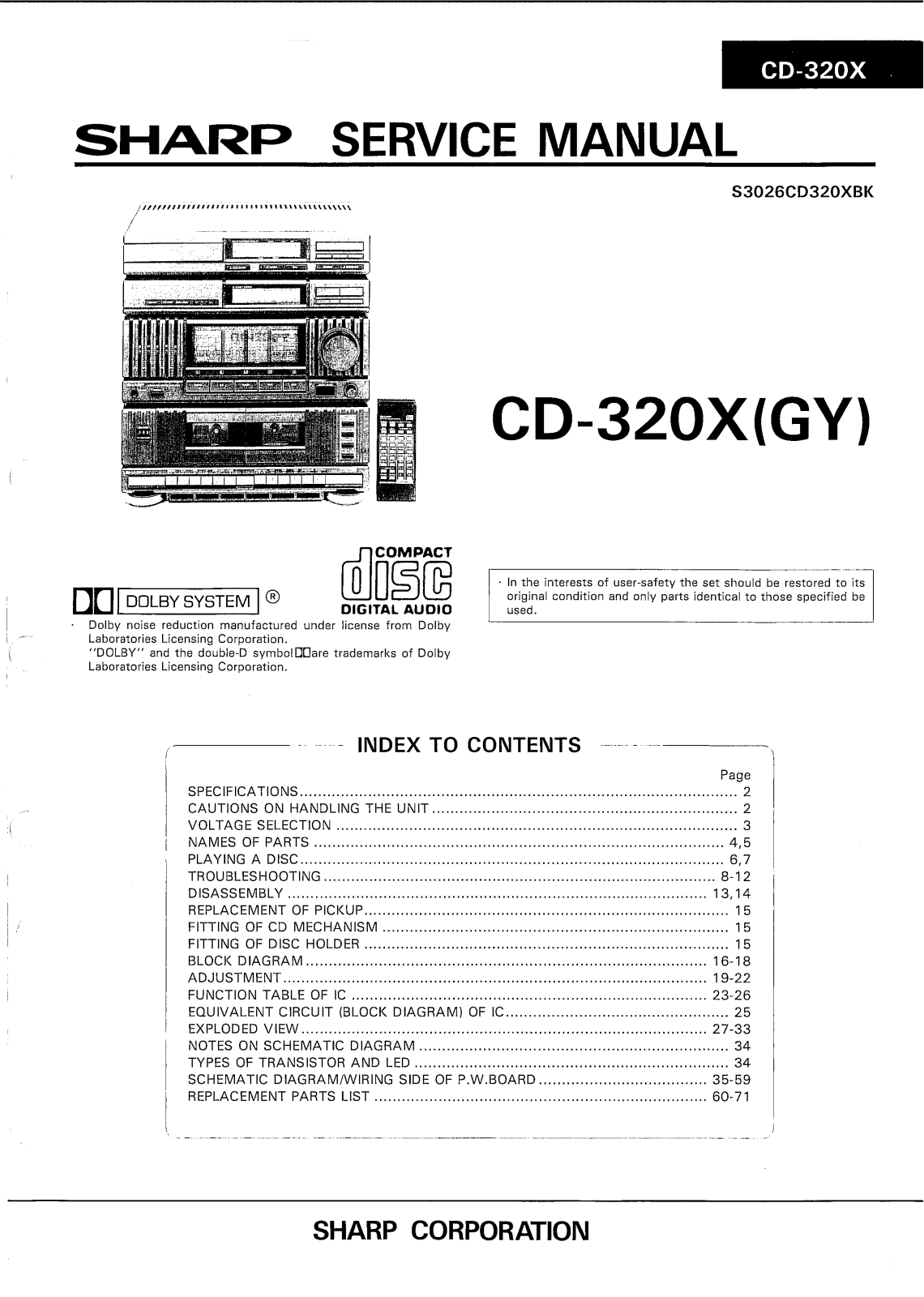 Sharp CD-320-X Service manual