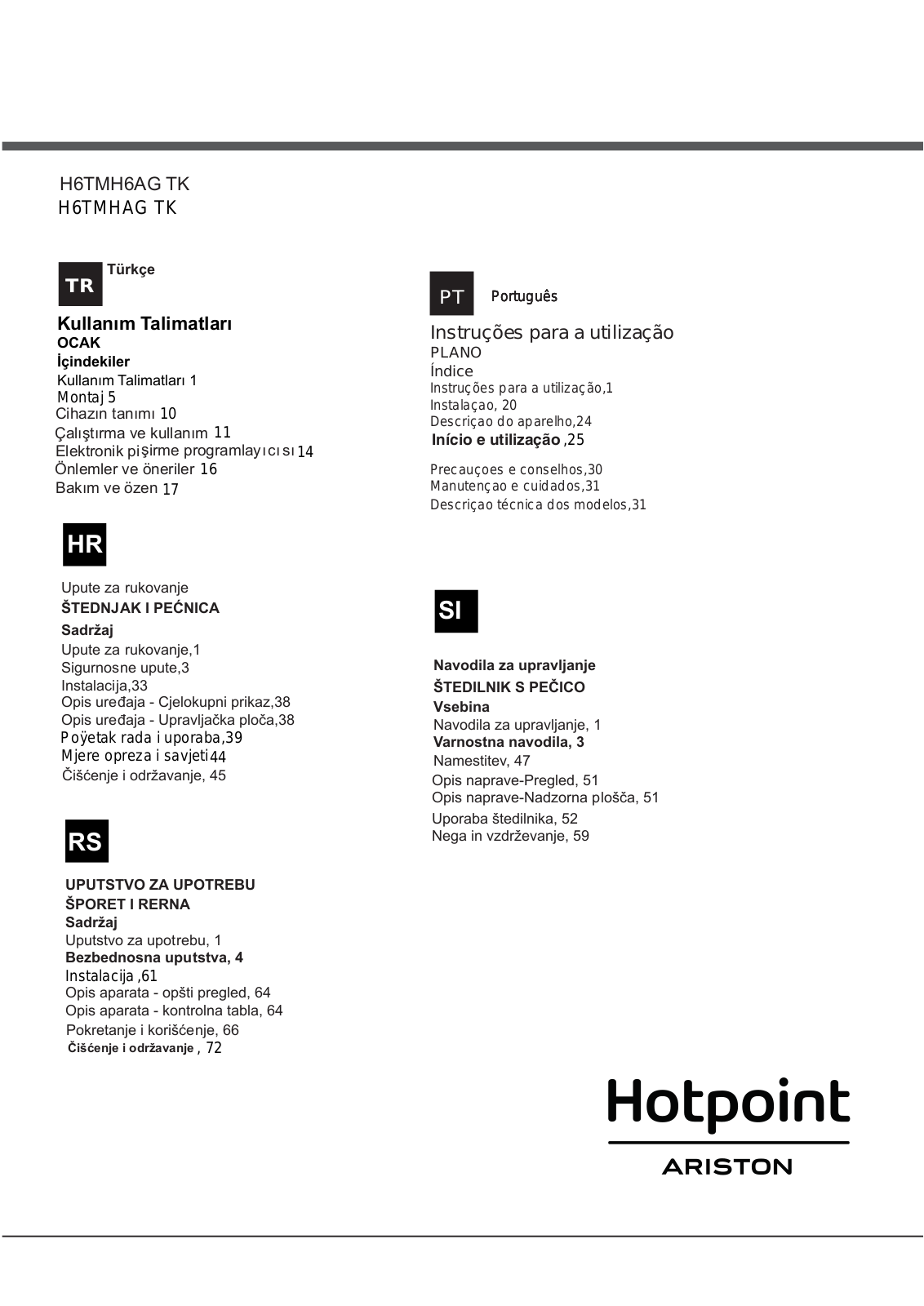 HOTPOINT/ARISTON H6TMH6AG (X) TK User Manual