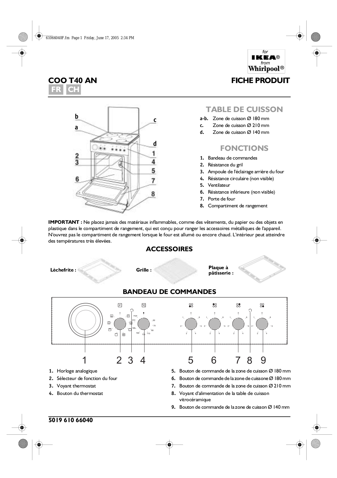 Whirlpool COO T40 AN PRODUCT SHEET