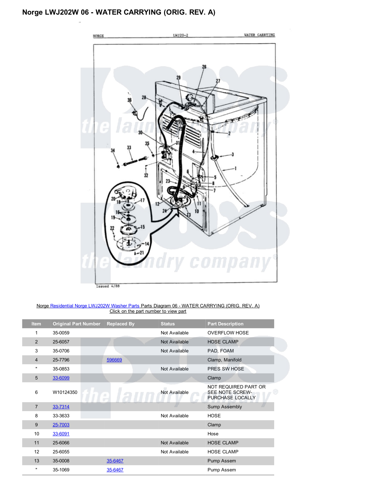 Norge LWJ202W Parts Diagram