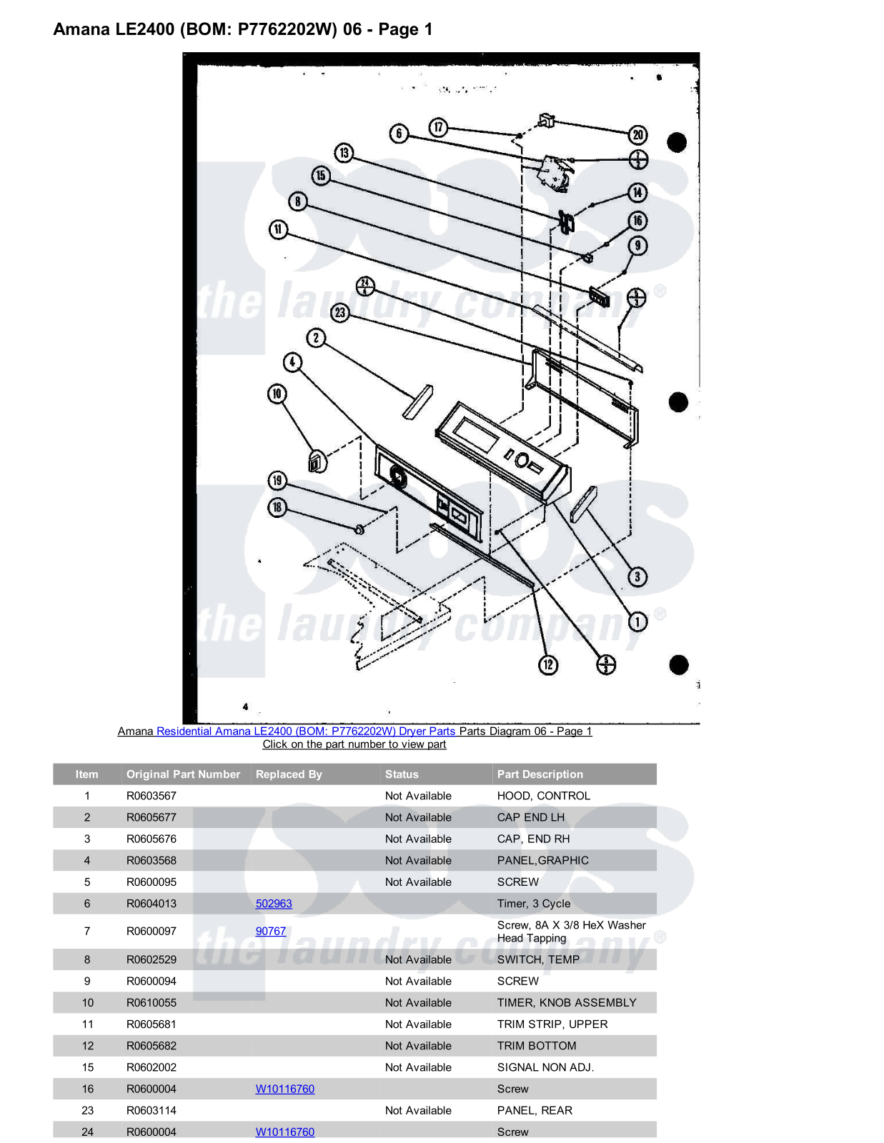 Amana LE2400 Parts Diagram