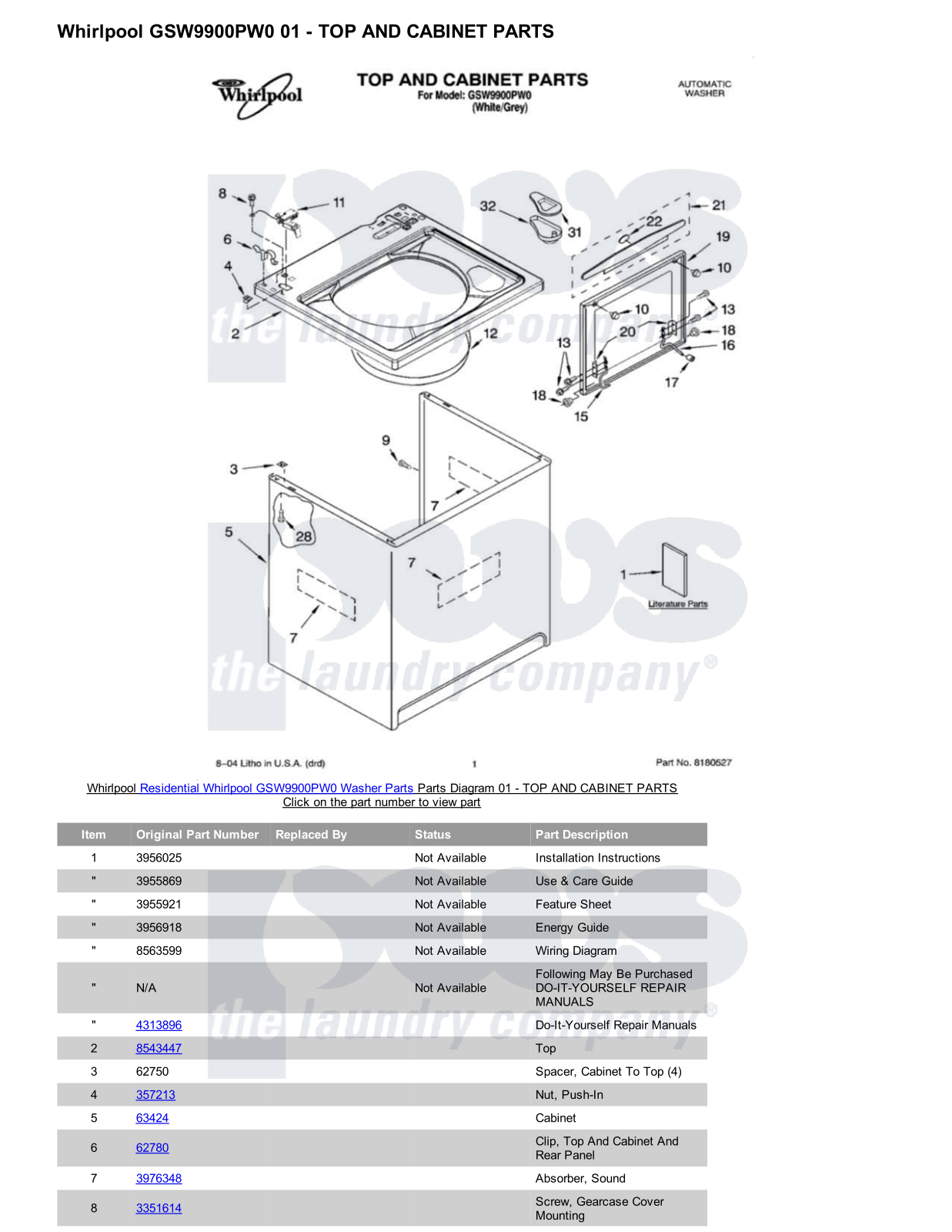 Whirlpool GSW9900PW0 Parts Diagram