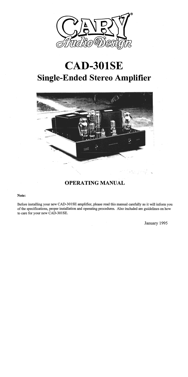 Cary Audio CAD 301SE Owner's Manual