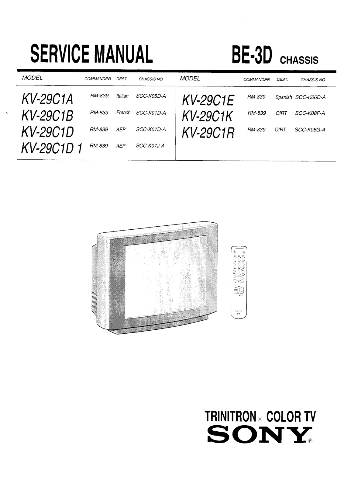 Sony KV-29C1A, KV-29C1B, KV-29C1K, KV-29C1R, KV-29C1D Service Manual