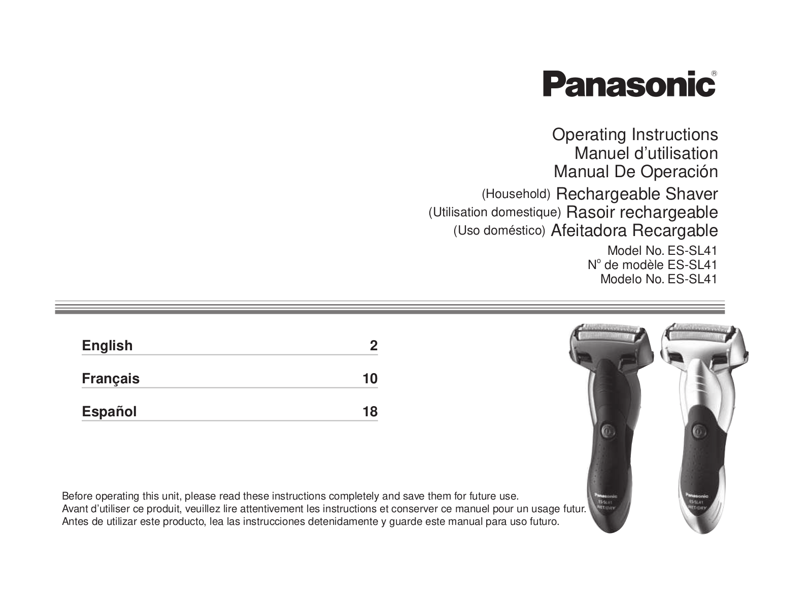 Panasonic ES-SL41 Operating Instruction