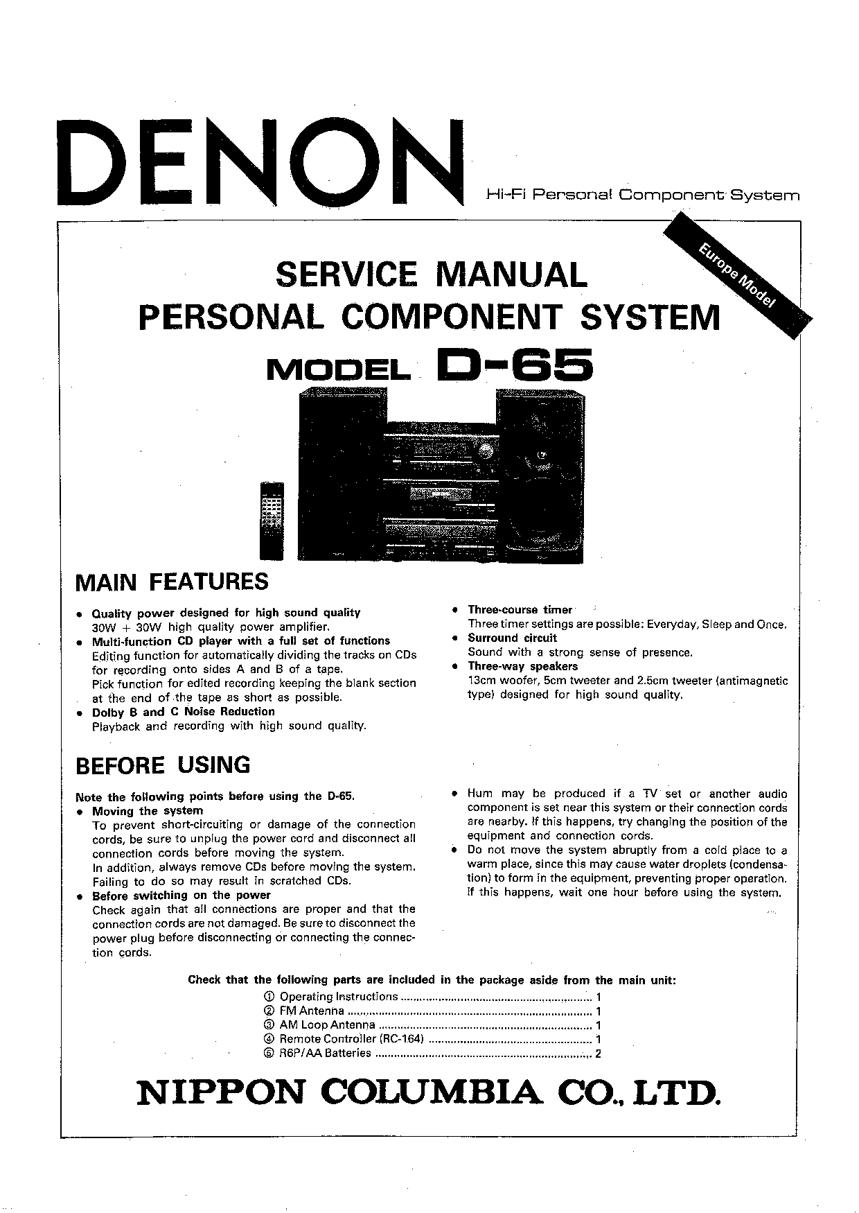 Denon D-65 Service Manual