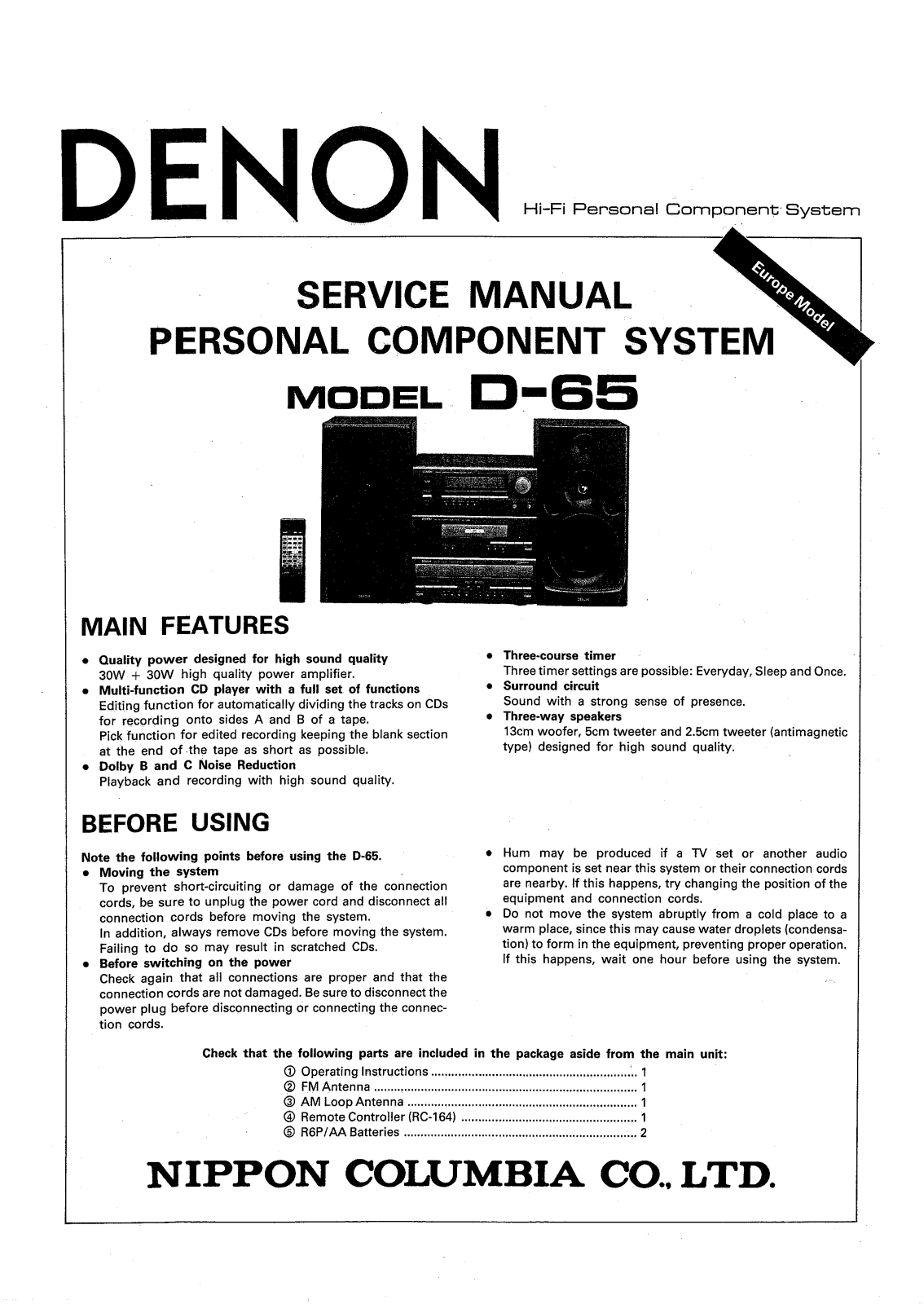 Denon D-65 Service Manual