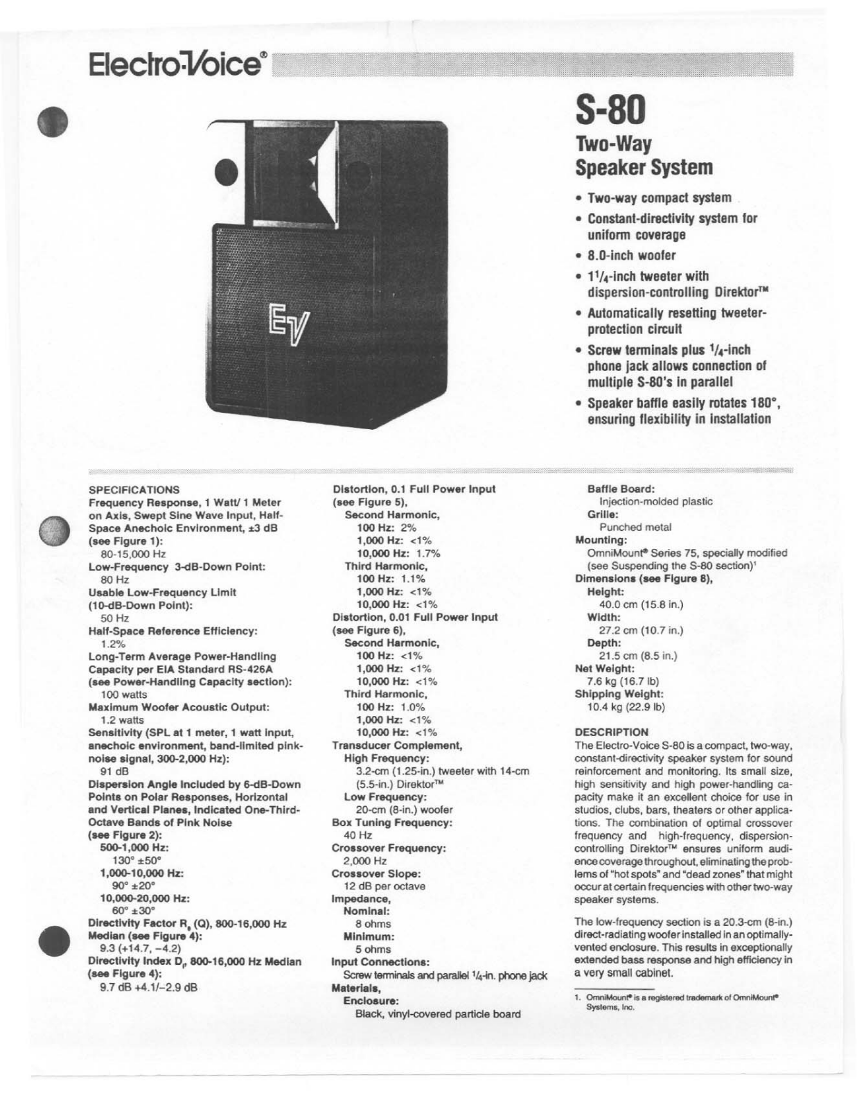 Electro-voice S-80 DATASHEET