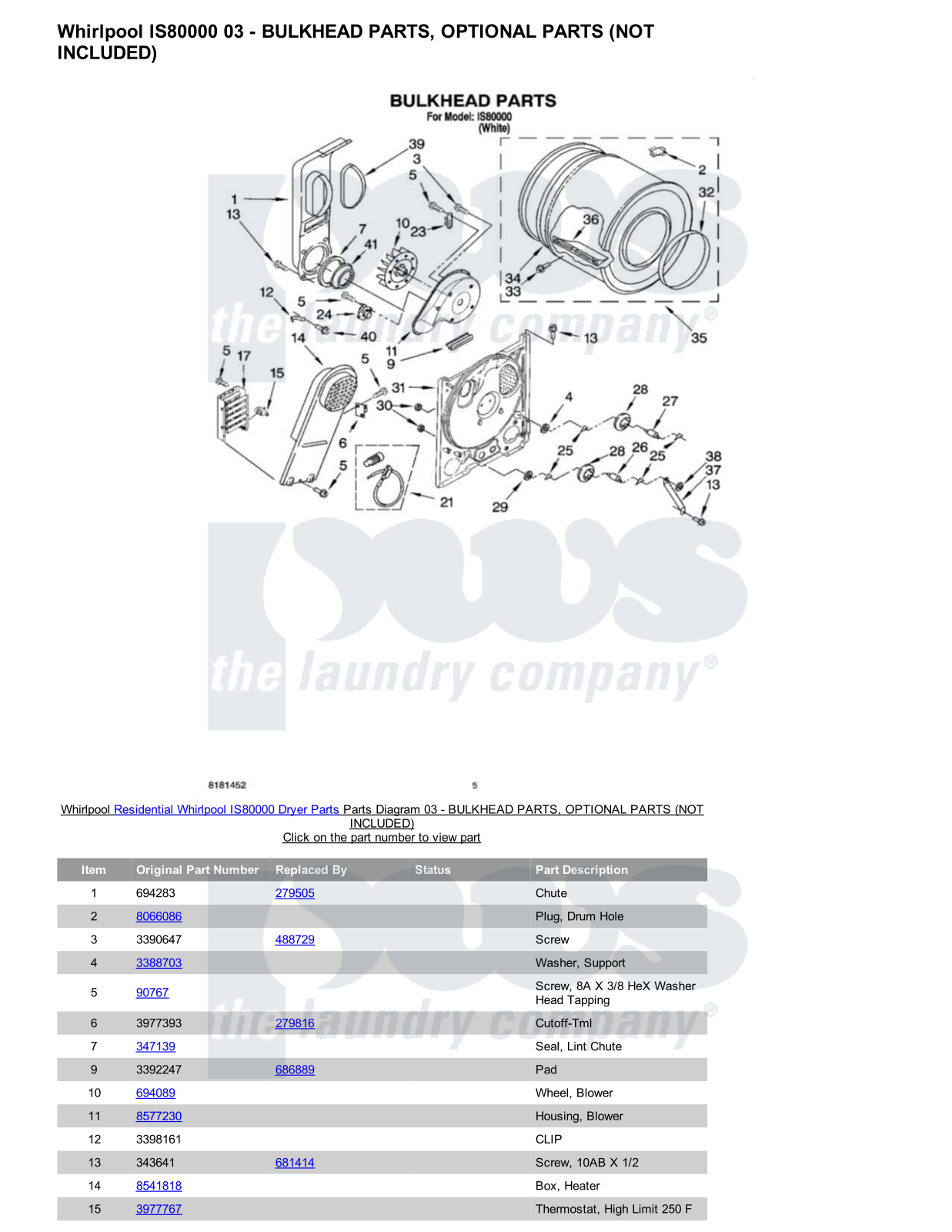 Whirlpool IS80000 Parts Diagram