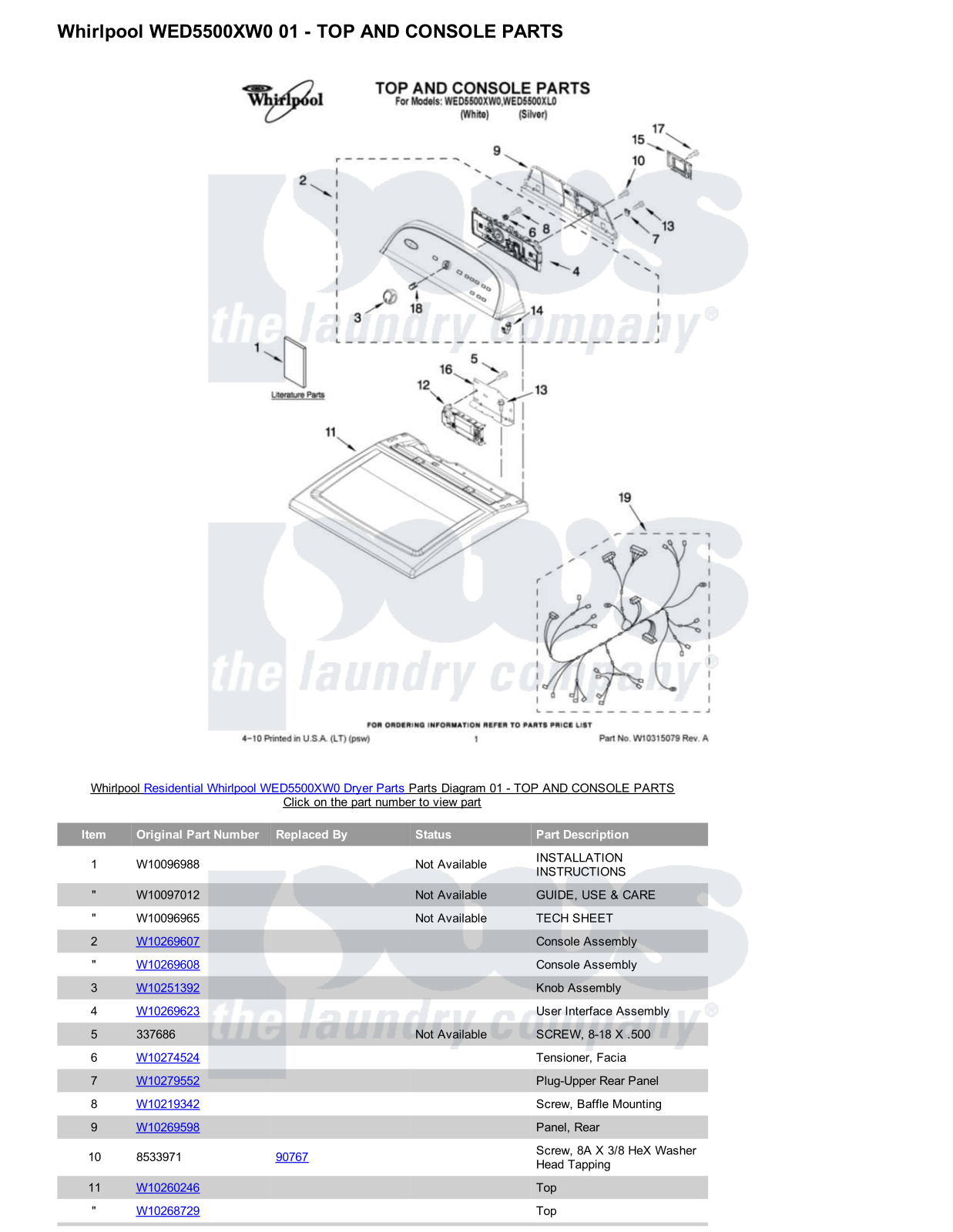 Whirlpool WED5500XW0 Parts Diagram