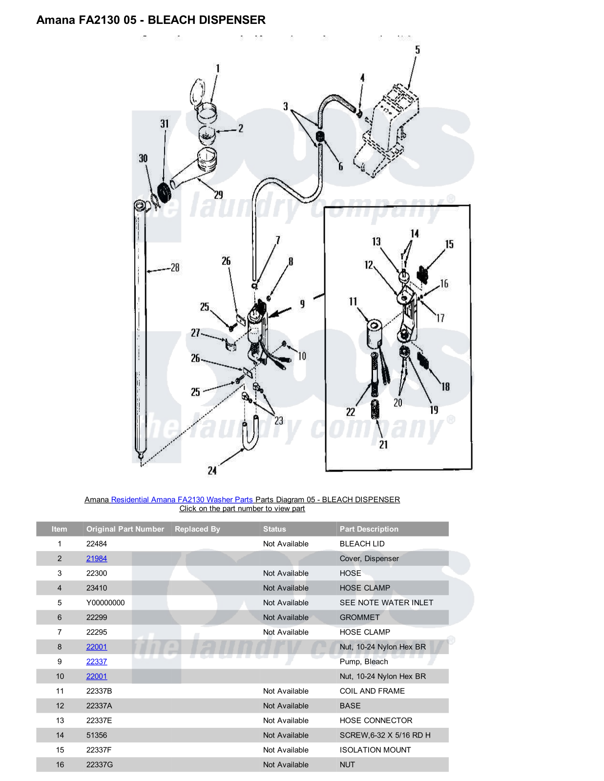 Amana FA2130 Parts Diagram