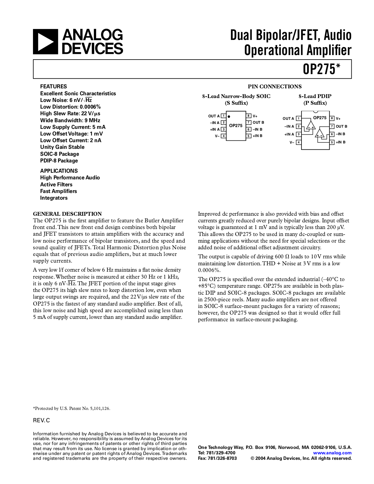 Analog Devices OP275 c Datasheet