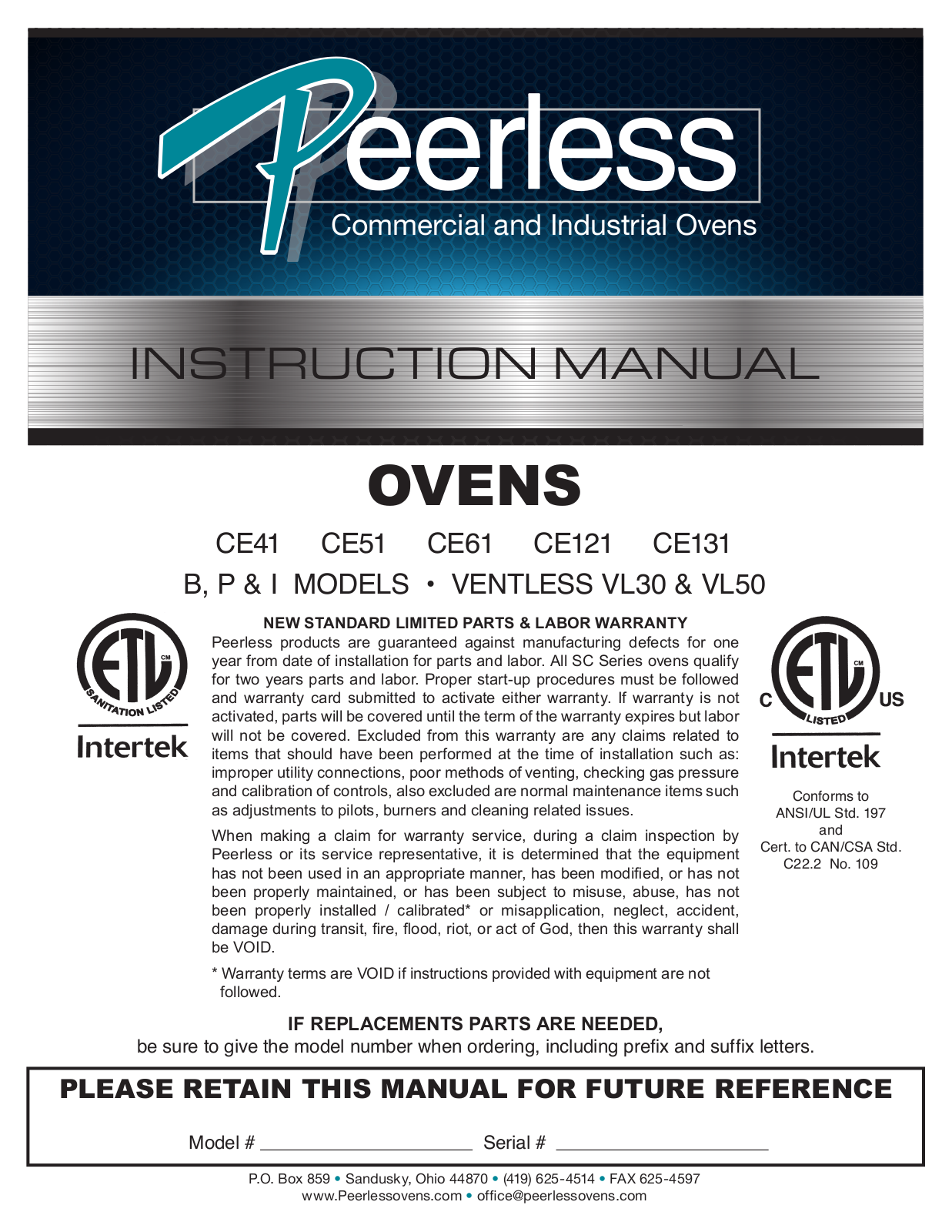 Peerless VL50, CE41, VL30, CE61, CE51 User Manual