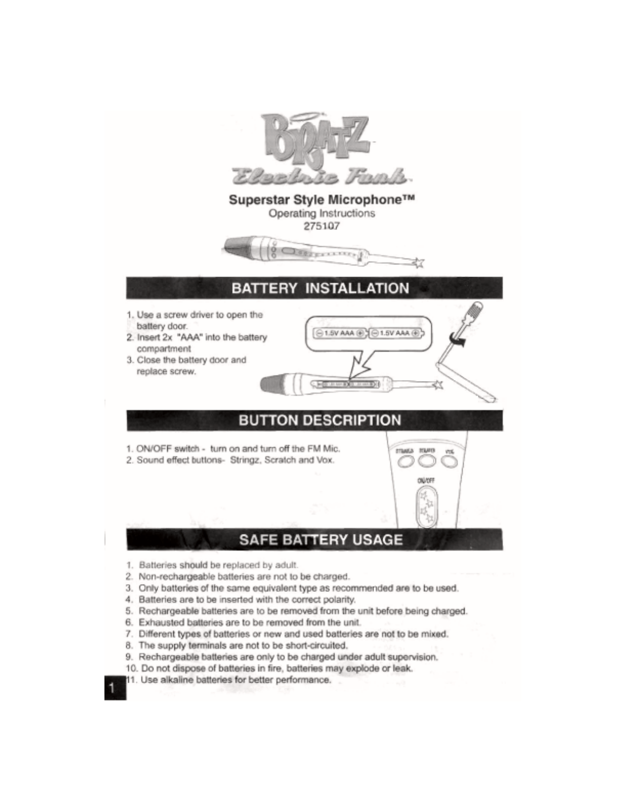 Mga Entertainment BRATZWIRELESSMICIM User Manual