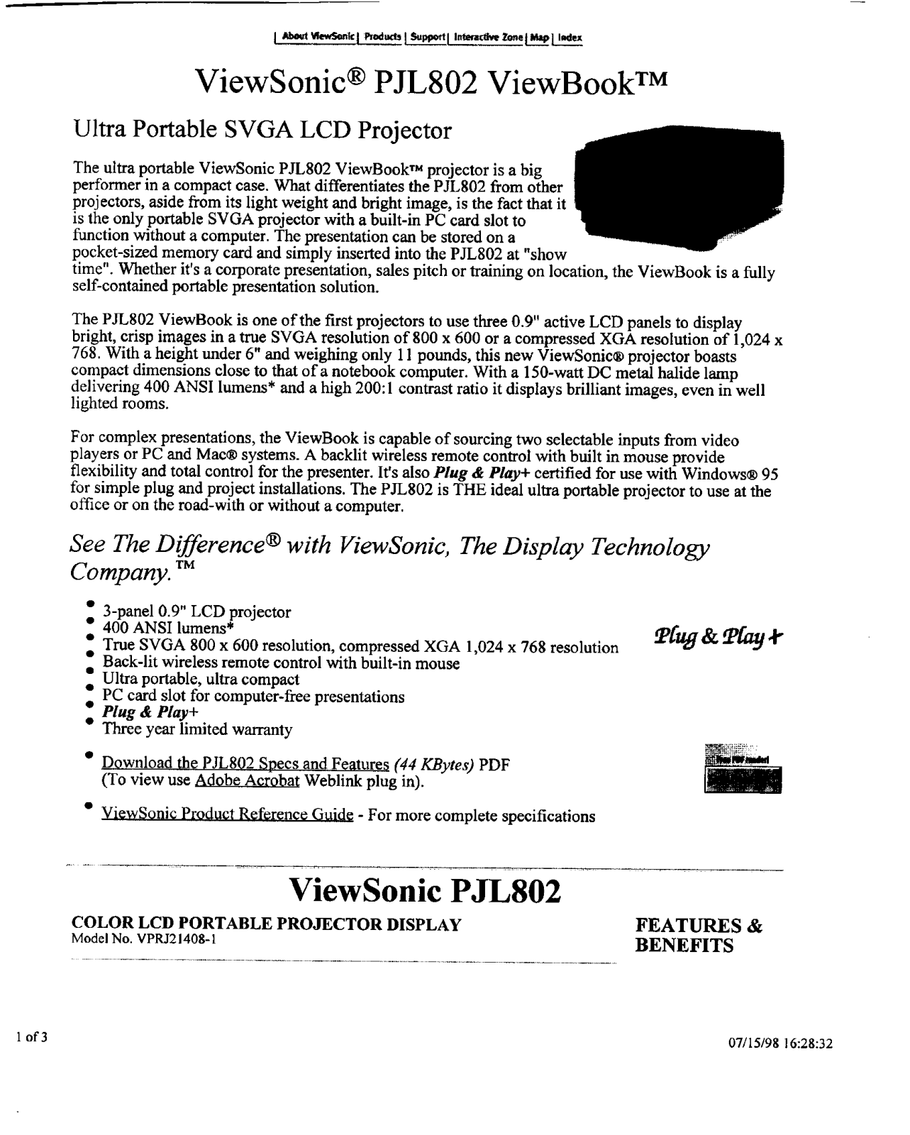 ViewSonic PJL802 User Manual