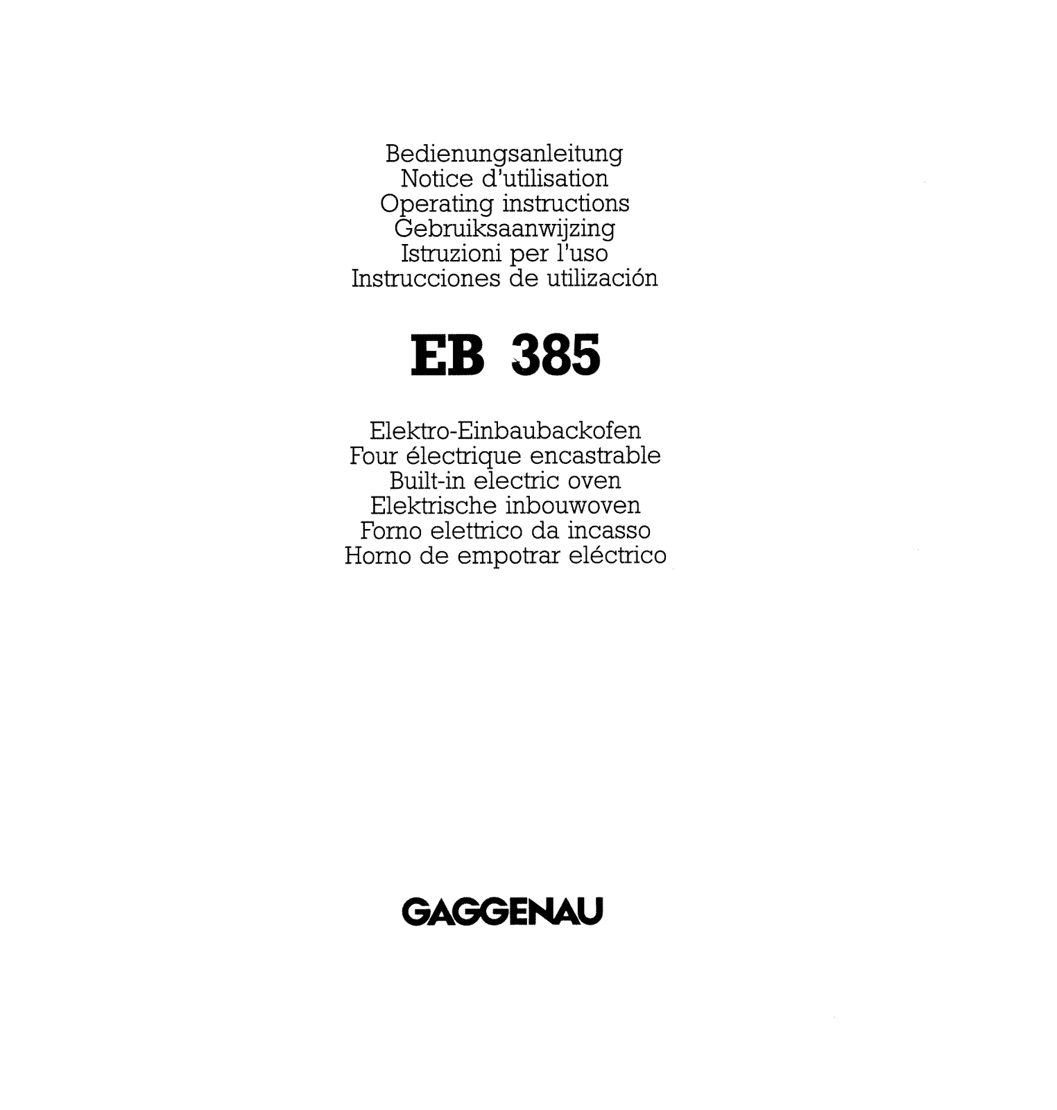 Gaggenau EB 385 User Manual